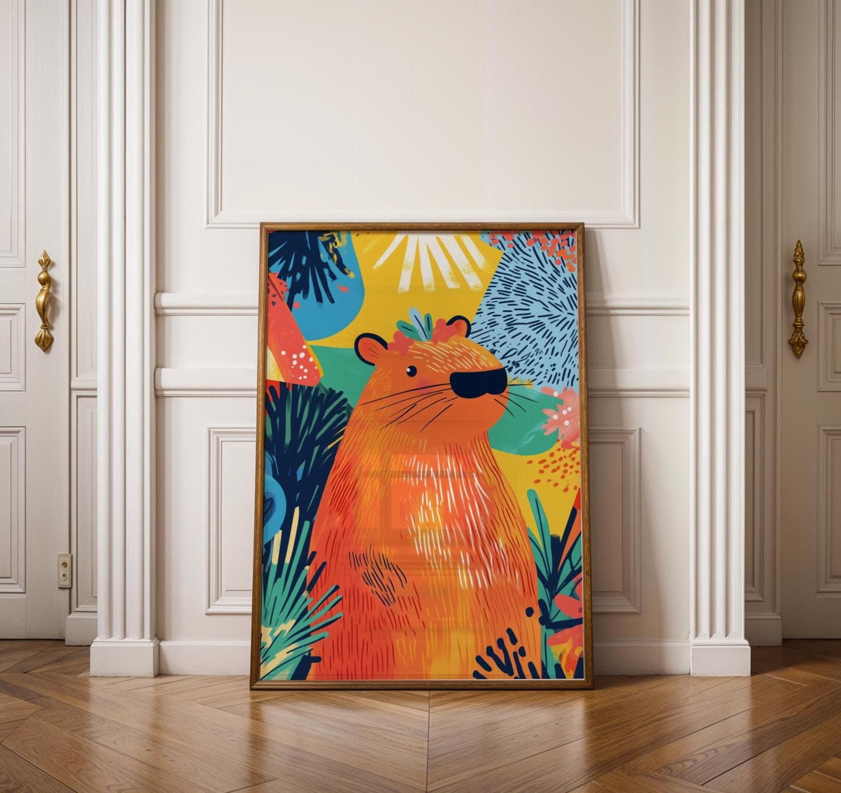 Tropical Capybara Art Print – Colorful Jungle Boho Decor (Digital Download)