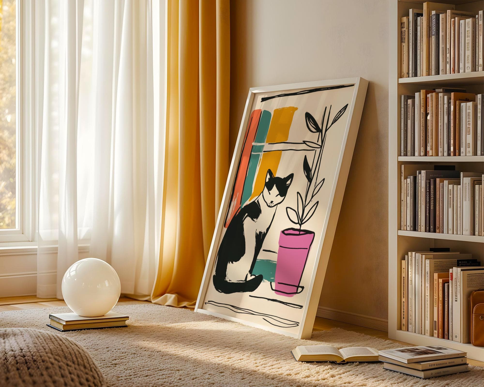 Calico Cat Wall Decor, Colorful Calico Cat Poster, Abstract Calico Cat Wall Art Print, Minimalist Cat Poster, Minimalist Wall Print,Line Art - view 2