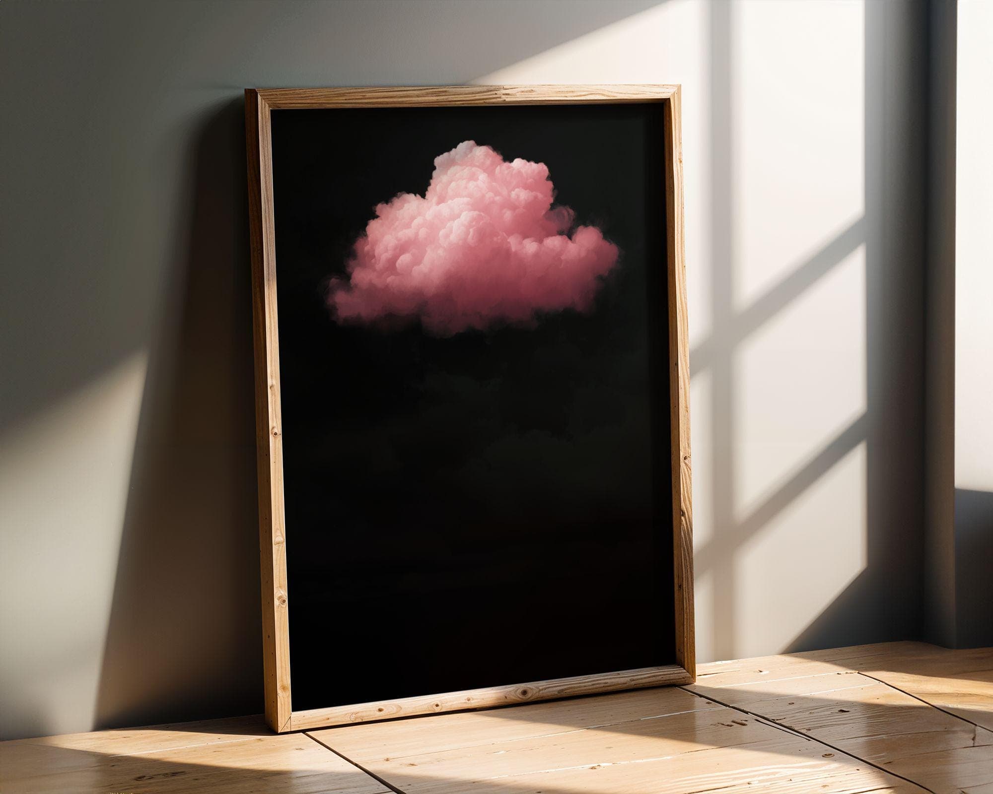 Pink Cloud on Black – Minimalist Wall Art, Floating Pink Cloud, Dark Aesthetic Decor, Minimal Surreal Art, Surreal Cloud Print, Digital Art - view 8
