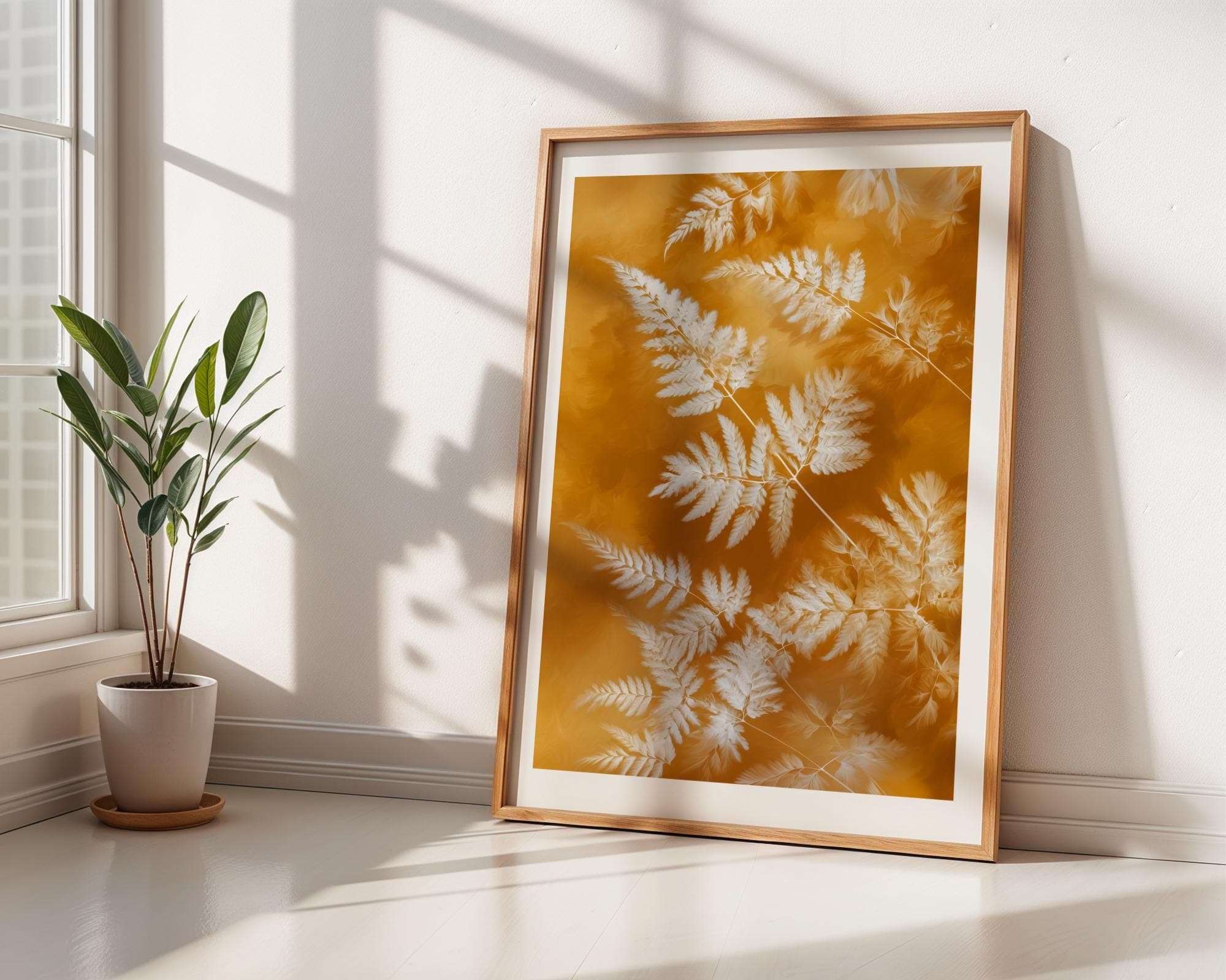 X Ray Botanical Fern Print on Gold Background Modern Leaf Wall Art, Botanical Print for Boho Living Room Decor, Modern Minimalist Nature Art - view 5