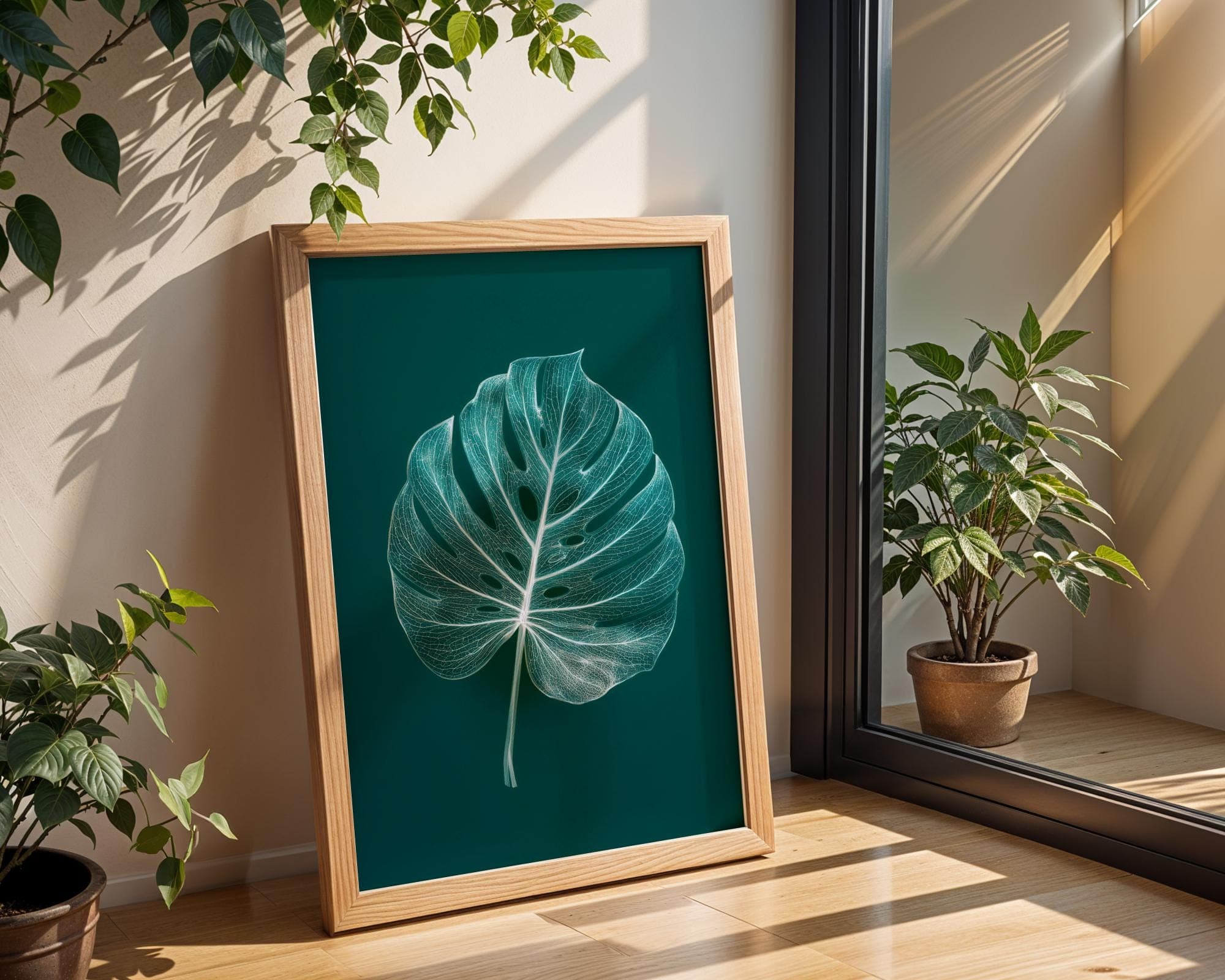 Monstera Leaf X-Ray Botanical Wall Art Print, Modern Minimal Nature Poster, Natural X-Ray Print, X-Ray Botanical Wall Decor, Anatomical Leaf - view 2