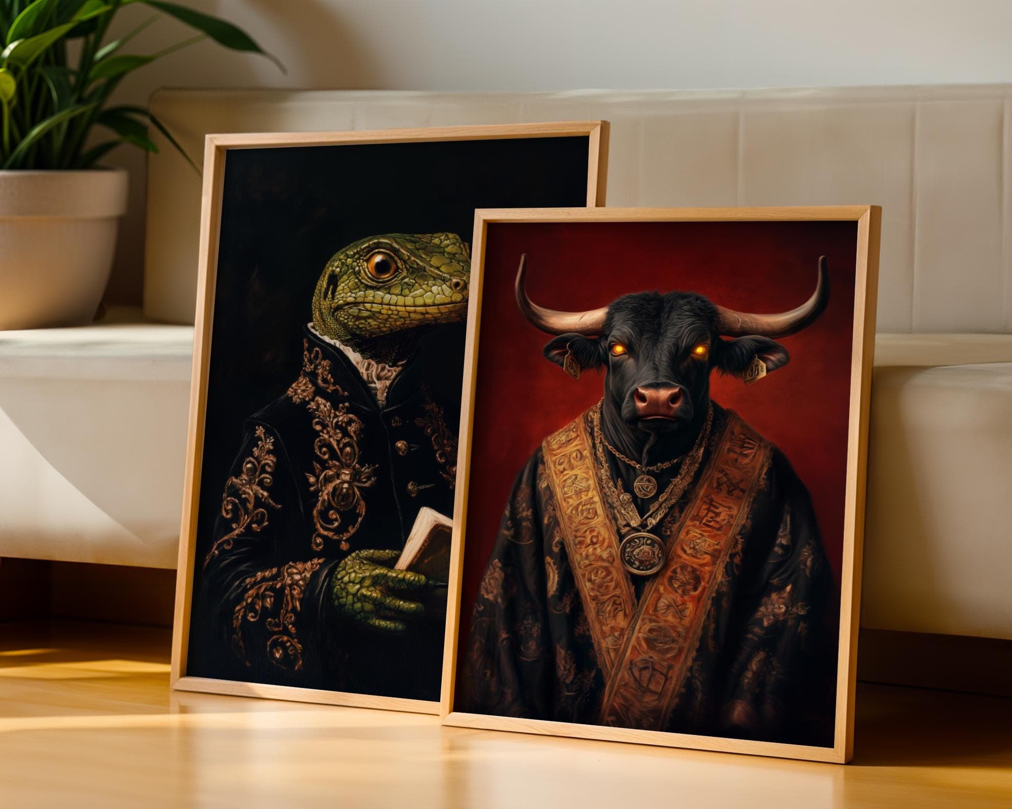 Victorian Animal Portrait Set, Anthropomorphic Animal Gallery Wall Art, Regal Vintage Portrait Set, Funky Fashion Animal Print Set, Digital - view 4