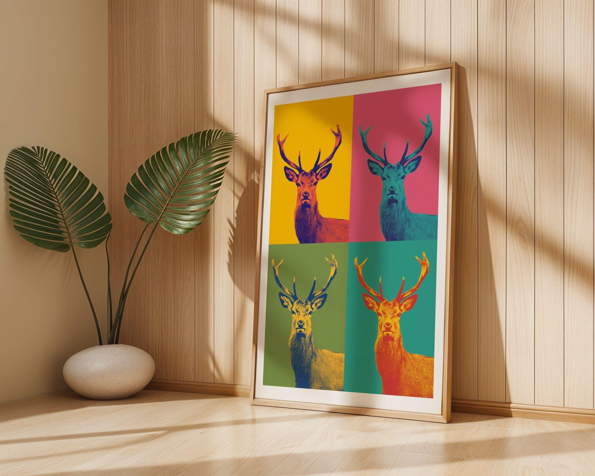 Pop Art Deer Quad | Colorful Stag Wall Art, Pop Art Deer Wall Art, Bold Stag Wall Art, Retro Deer Wall Art – Funky Pop Animal Poster - view 4