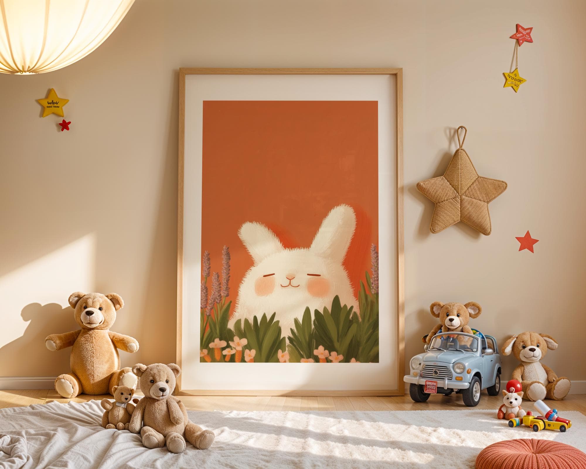 Whimsical Bunny Wall Art, Kids Room Animal Art, Fluffy Bunny Orange Painting, Baby Room Wall Art, Dreamy Baby Room Art, Soft Orange Wall Art - view 4