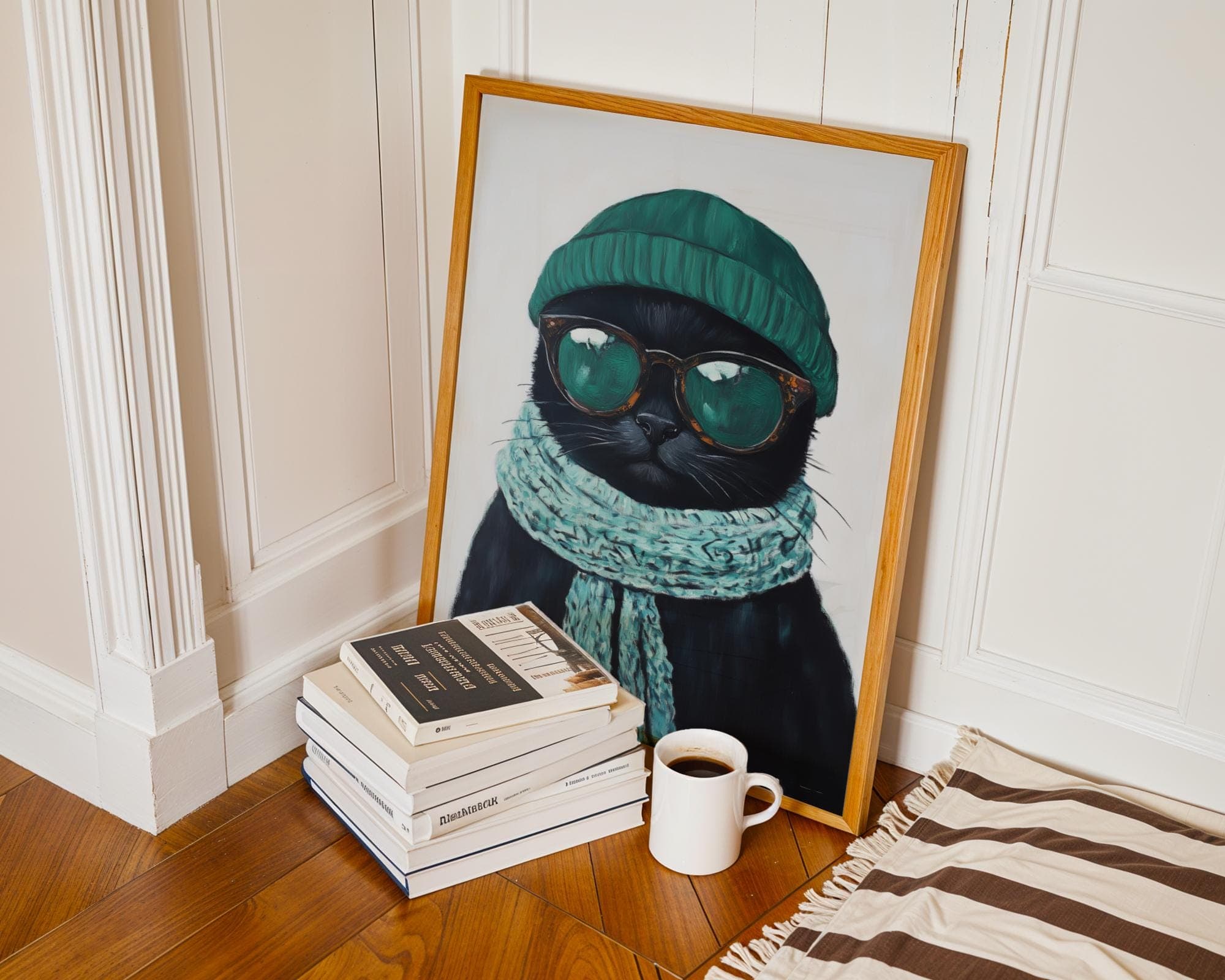 Trendy Black Cat Wall Art, Hipster Cat Portrait, Quirky Cat Decor, Matisse Black Cat Painting, Cool Cat Wall Art, Quirky Black Cat Print - view 6