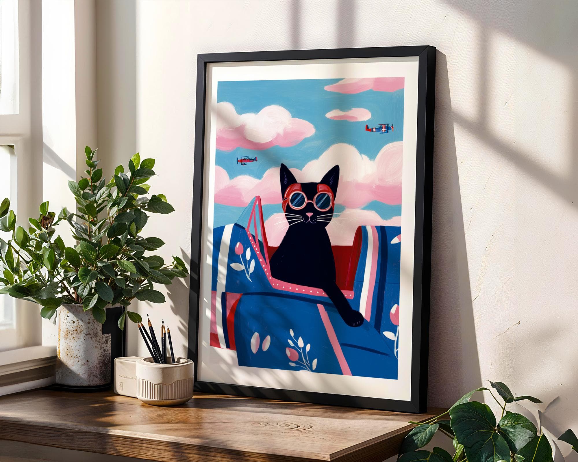 Aviator Cat Wall Art, Vintage Airplane Art, Whimsical Black Cat Art, Pilot Cat Wall Poster, Nursery Wall Poster, Digital Download, Printable - view 5