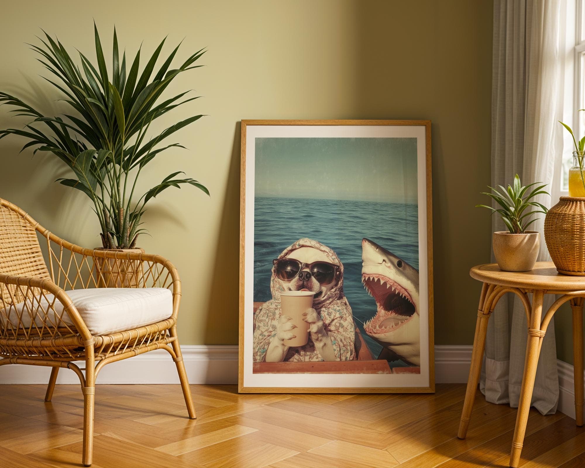 Funny Pug and Shark Wall Art, Funny Animal Art, Quirky Art Print, Quirky Pug Poster, Maximalist Pug Wall Art, Humorous Poster, Digital Art - view 4