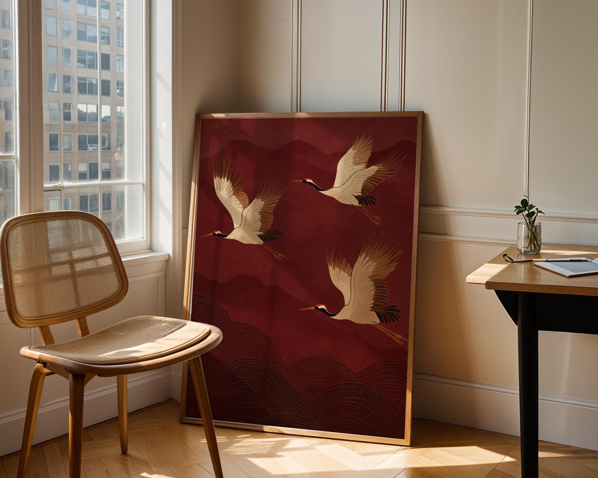 Japandi Wall Art, Japanese Crane Print, Zen Wall Art, Minimalist Bird Poster, Traditional Japanese Art, Wabi Sabi Wall Art, Cherry Rot Art - view 2