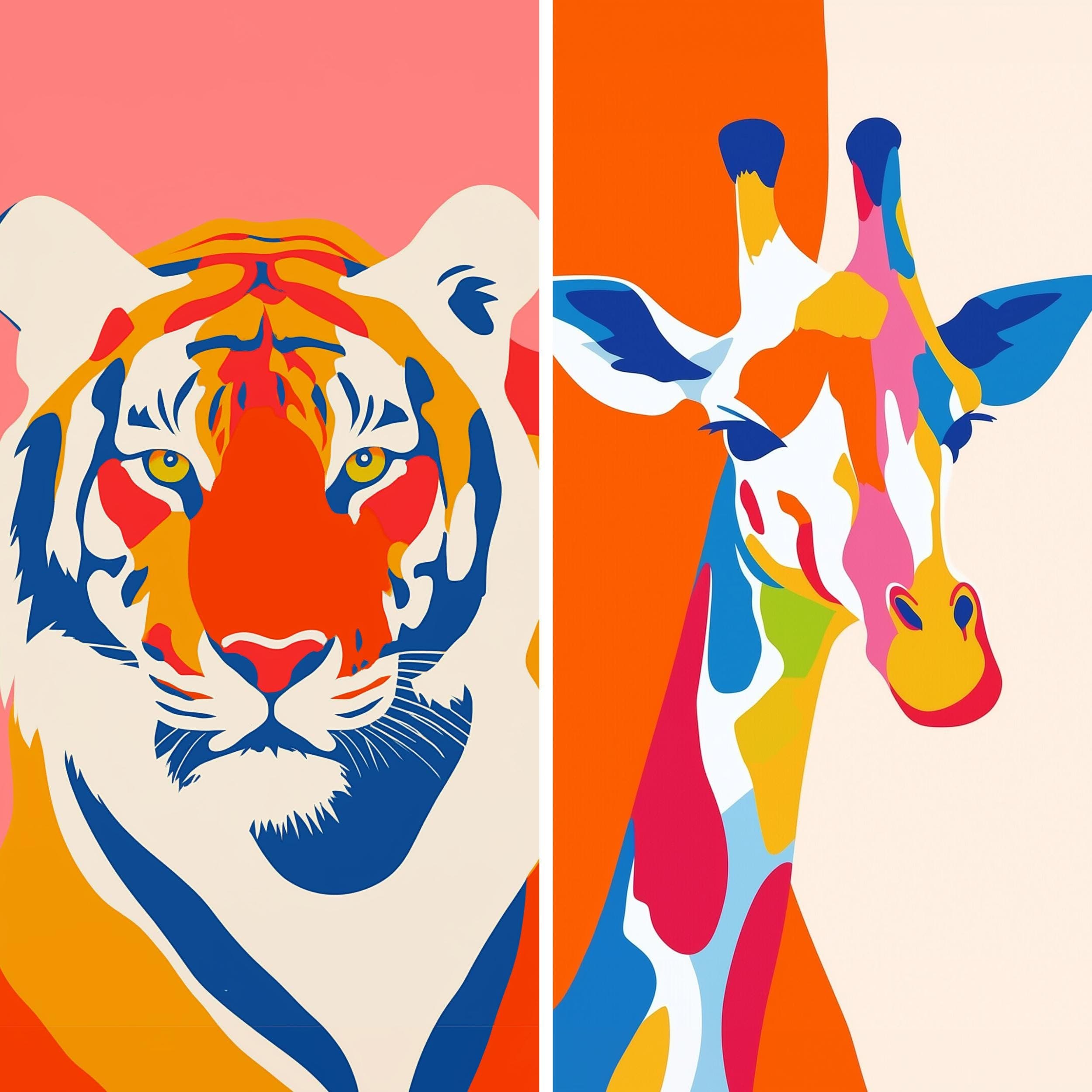 Colorful Animal Wall Decor, Modern Animal Art Prints, Set of 6 with Colorful Prints, Colorful Dog, Cat, Elephant, Giraffe, Tiger, Monkey Art - view 4