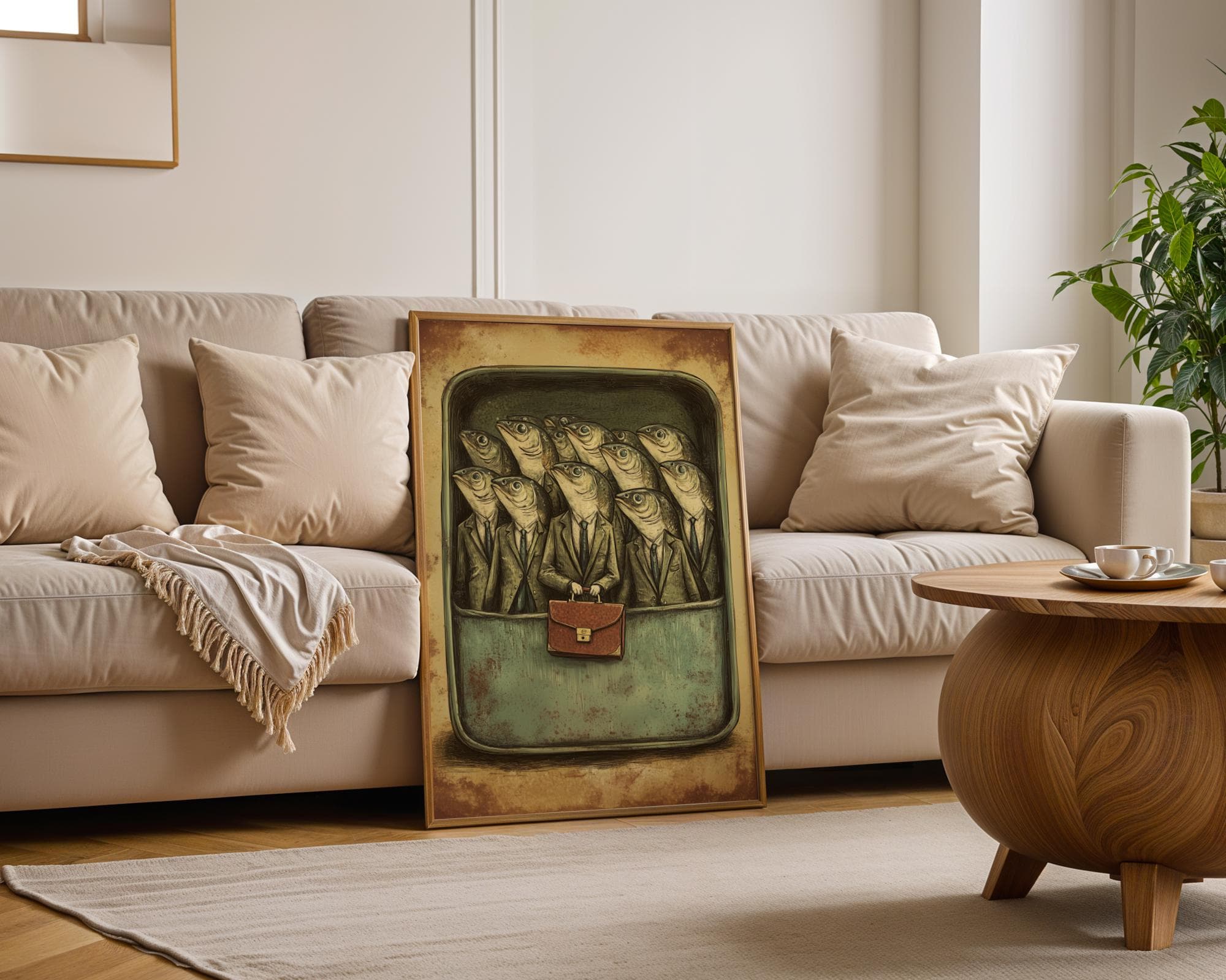Funny Sardine Painting, Funny Retro Surrealism Wall Print, Dark Humor Wall Decor, Vintage Sardine Print, Digital Download, Sardine Art - view 3