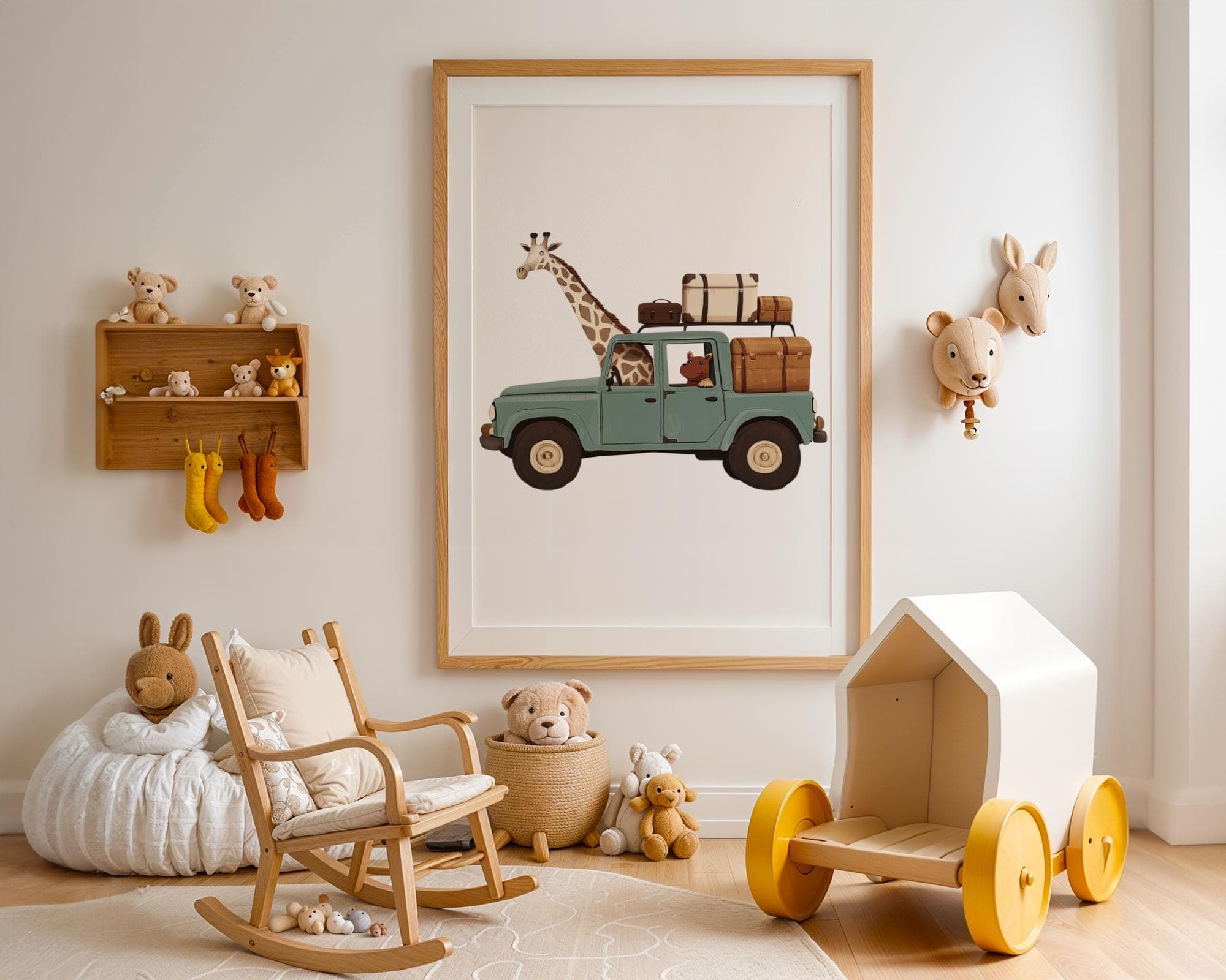 Whimsical Safari Animal Wall Art, Nurserywall Art, Farmhouse Safari Animal Art, Nursery Animal Travel Painting, Safari Animals Home Decor - view 2