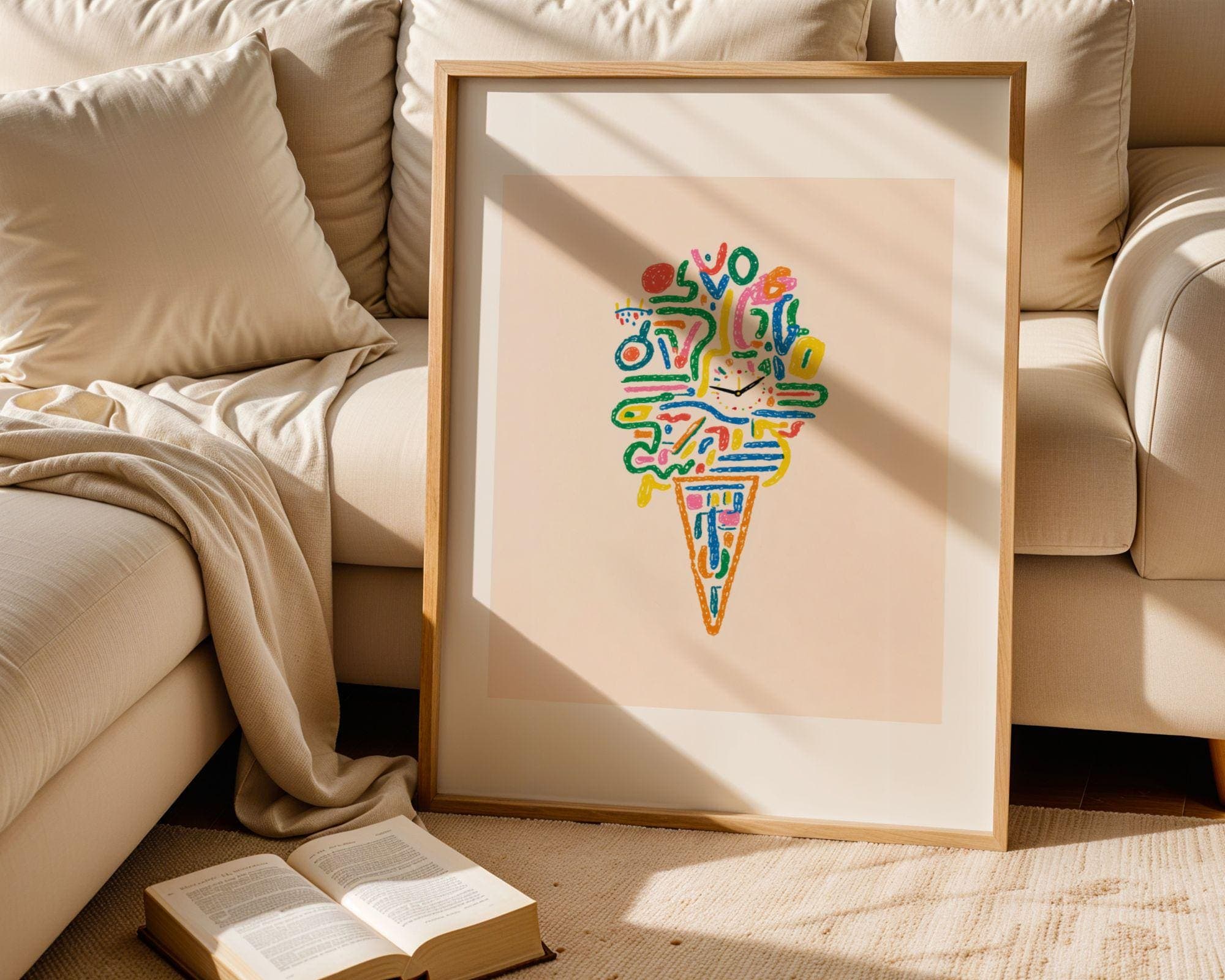 Whimsical Clock Ice Cream Poster, Funky Number Art Print, Funky Abstract Art, Fun Pop Art Poster, Colorful Minimal Wall Decor, Fun Pop Art - view 4