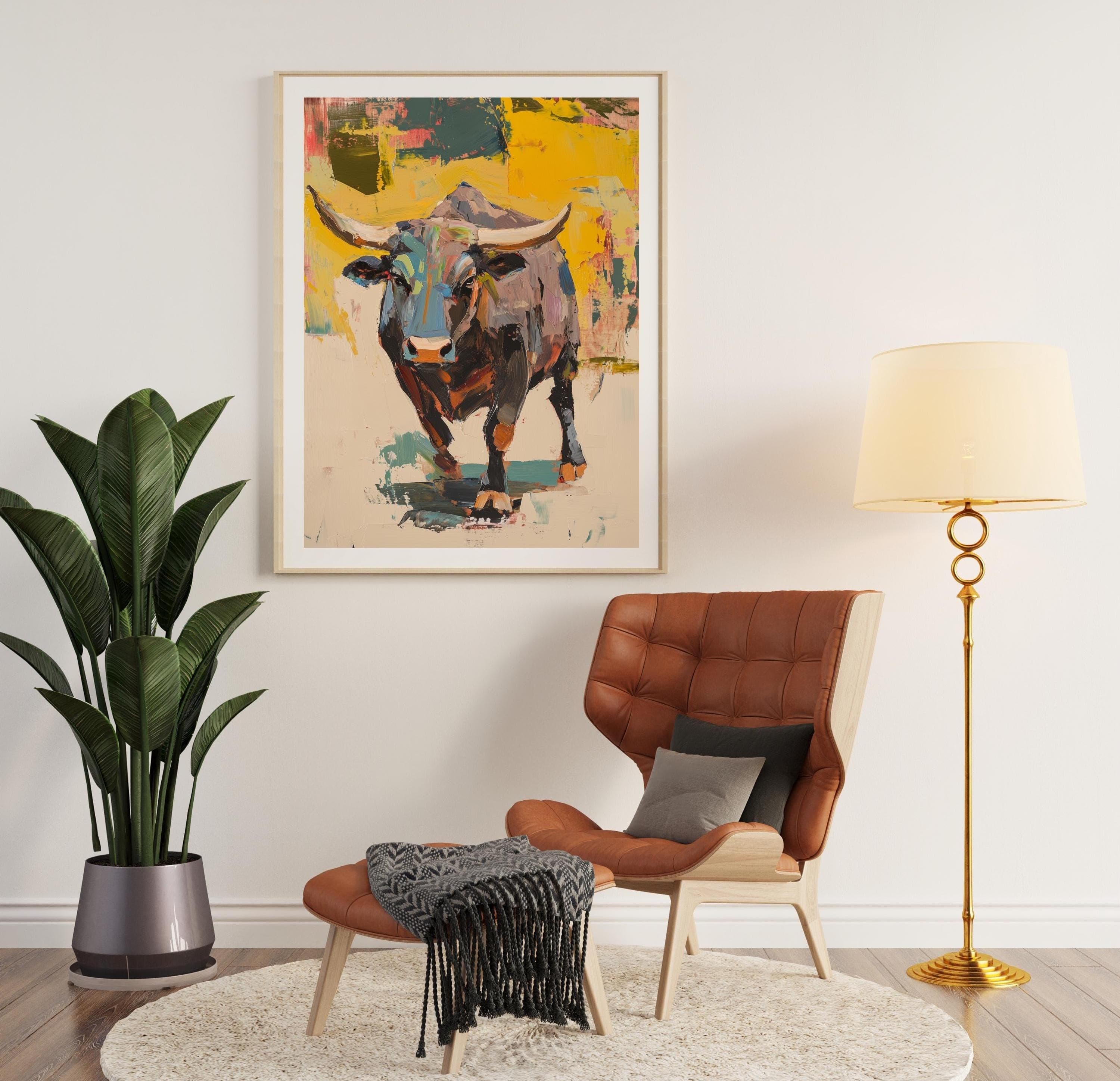 Abstract Bull Oil Painting, Bull Digital Wall Art, Abstract Bull Portrait, Bold Bull Wall Art, Majestic Bull Art, Abstract Bull Painting - view 5