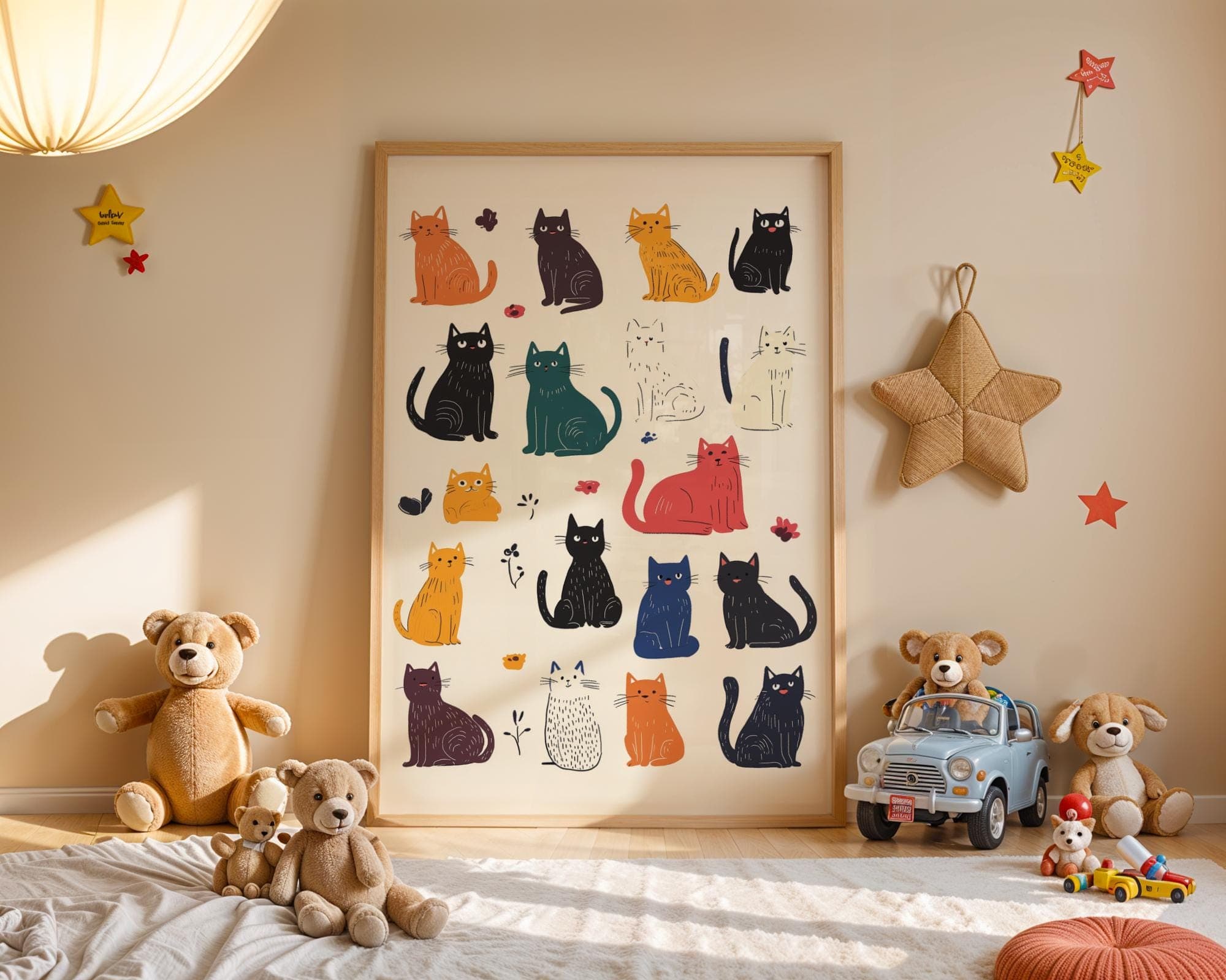 Cute Cat Wall Art, Aesthetic Cat Print Gift, Quirky Cat Art, Cute Nursery Decor, Cat Lover’s Home Decor Cute Kidsroom Cat Art, Kidsroom Art - view 2