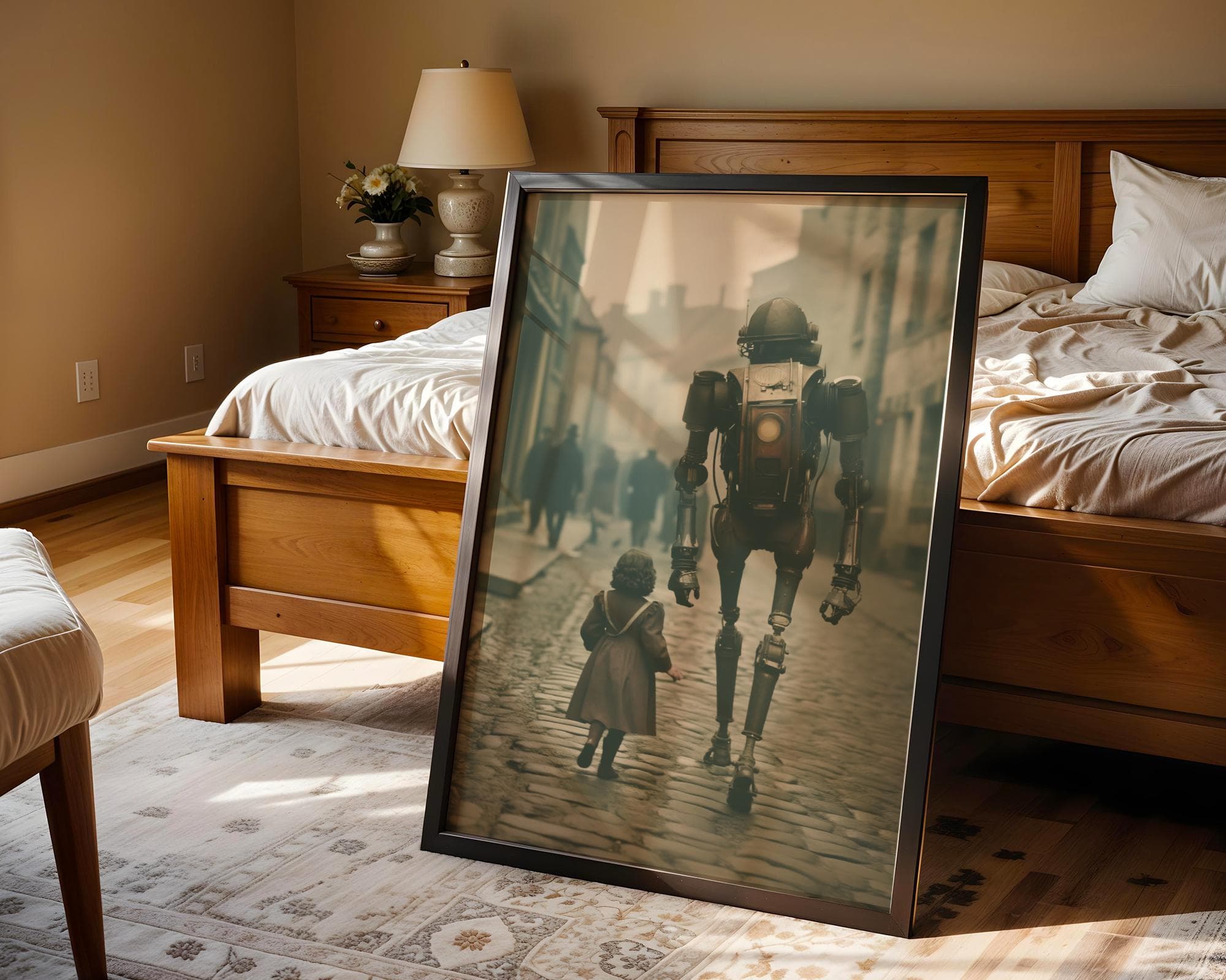 Surreal Robot and Child Print β Futuristic Steampunk Fantasy Artwork for Boys Room or Sci Fi Lovers, Whimsical Steampunk Wall Decor - view 4
