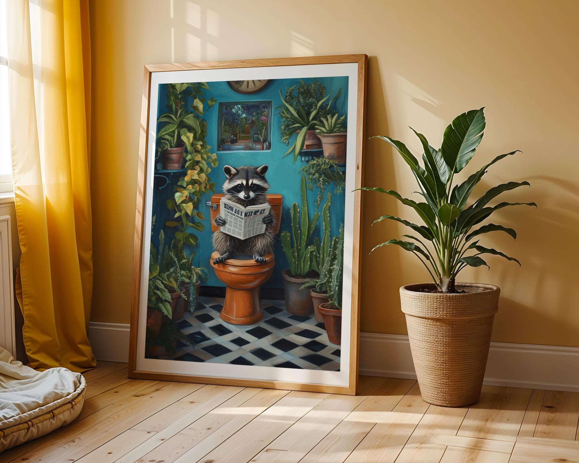 Cute Racoon on Toilet, Funny Bathroom Decor, Pintable Racoon, Funny Racoon Reading on Toilet, Humor Cute Racoon Poster, Kids Bathroom Prints - view 2
