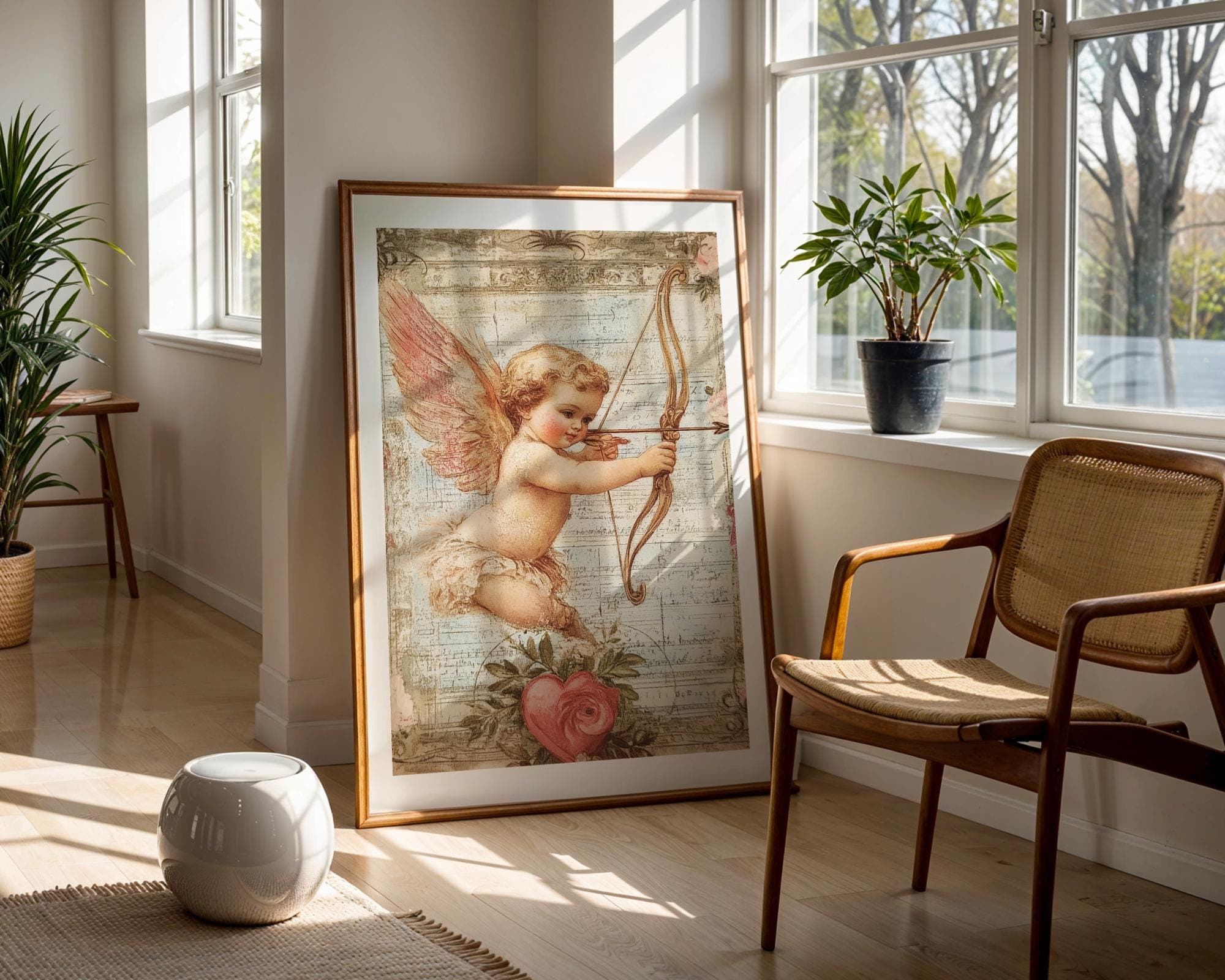 Vintage Cupid Wall Art, Cupid with Bow and Arrow, Romantic Victorian Wall Decor, Rustic Valentine’s Day Decor, Cupid Angel Print, Cupid Art - view 3