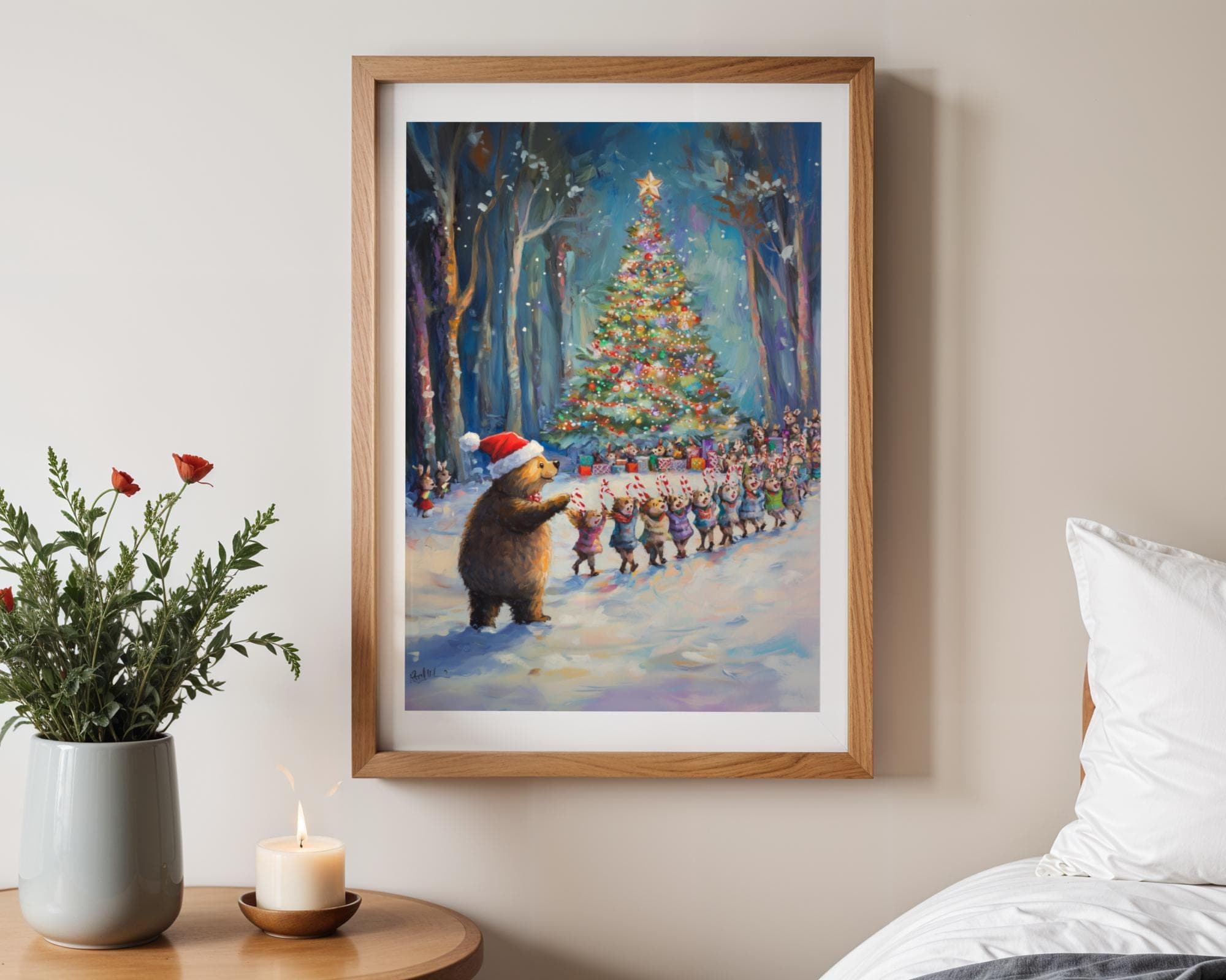 Christmas Bear Wall Art, Christmas Art Print, Christmas Forest Party Poster, Winter Wall Art, Festive Forest Print, Festive Winter Print - view 5