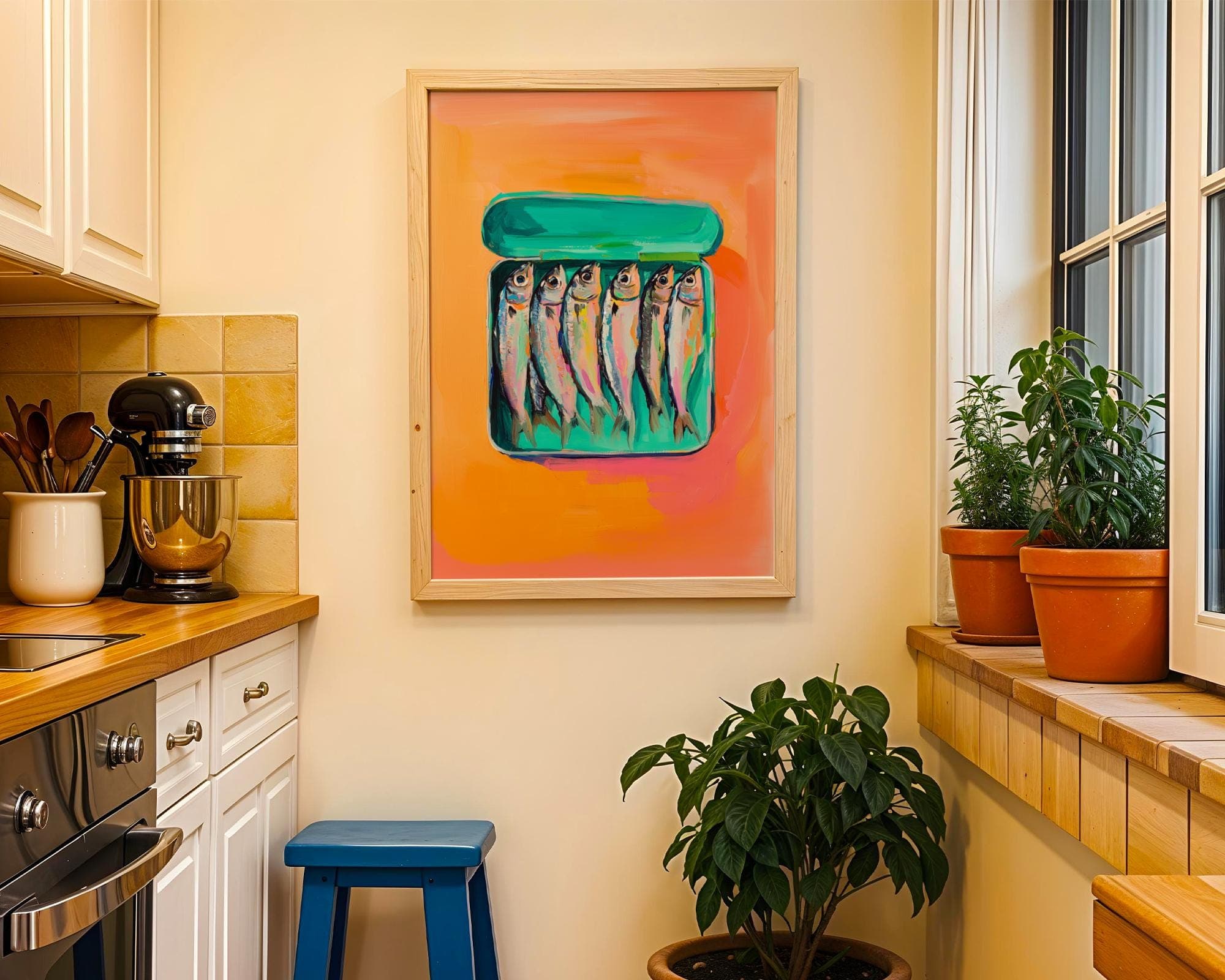 Sardines Print, Kitchen Print, Sardines Tin Wall Art, Dining Room Decor, Retro Food, Vintage Kitchen Decor, Fish Poster, Trendy Seafood Art - view 3