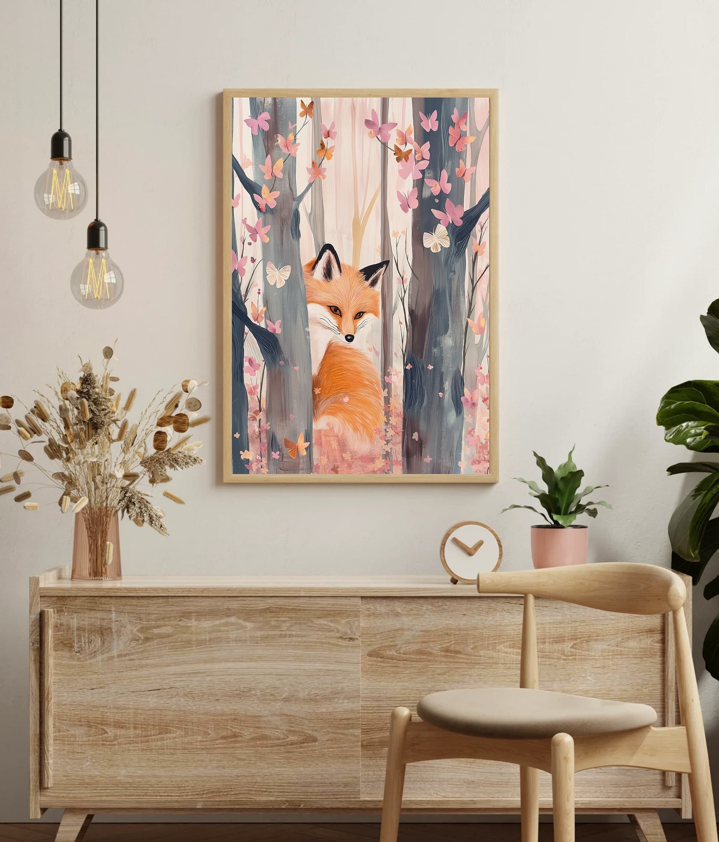 Whimsical Fox Poster, Oil Painting, Colorful Digital Fox and Butterflies Oil Painting, Colorful Fox Print, Butterfly and Fox Art, Fox Decor - view 3