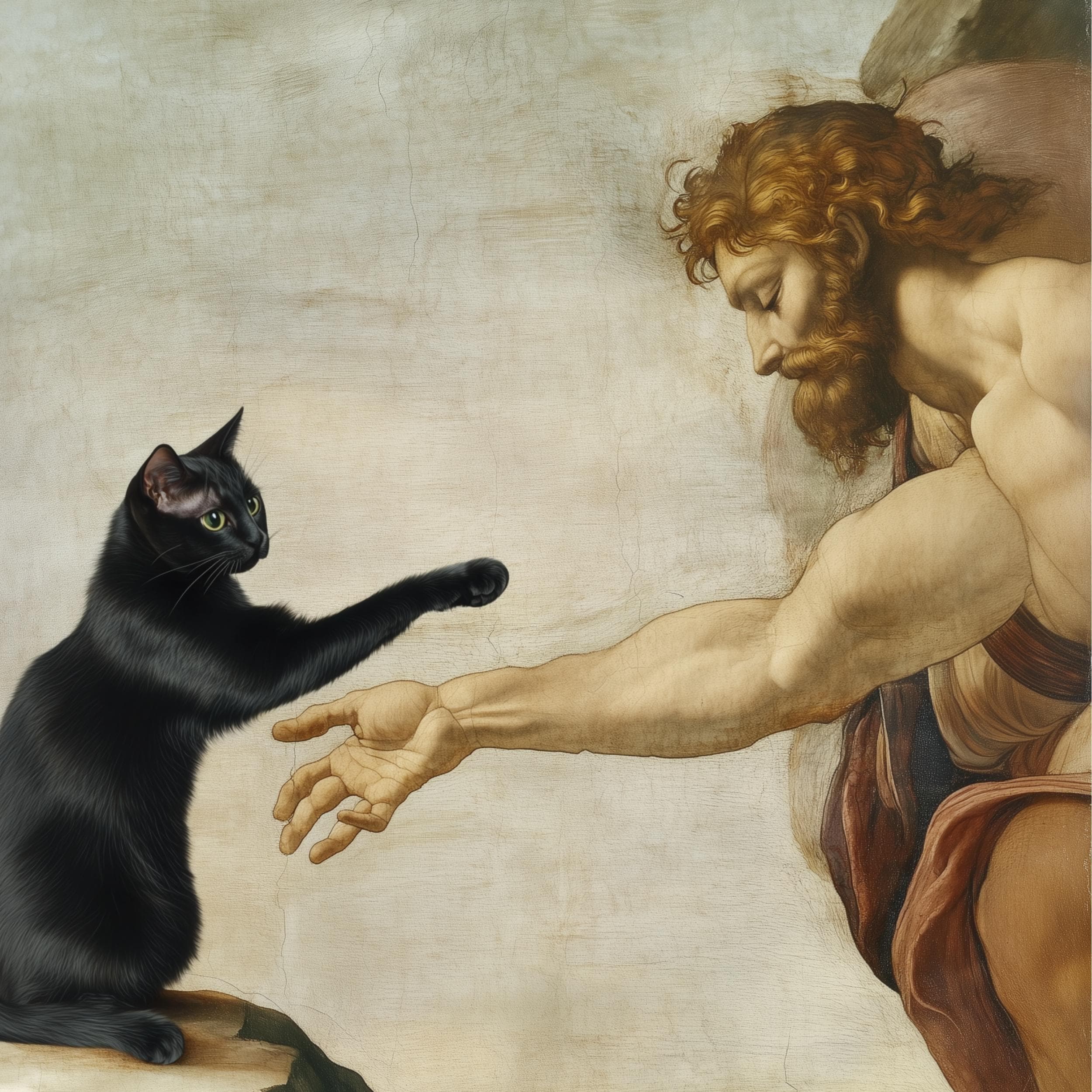 Creation of Adam with Black Cat – Classical Art Parody Poster, Funny Black Cat in Creation of Adam – Art Print, Black Cat Classic Poster - view 2