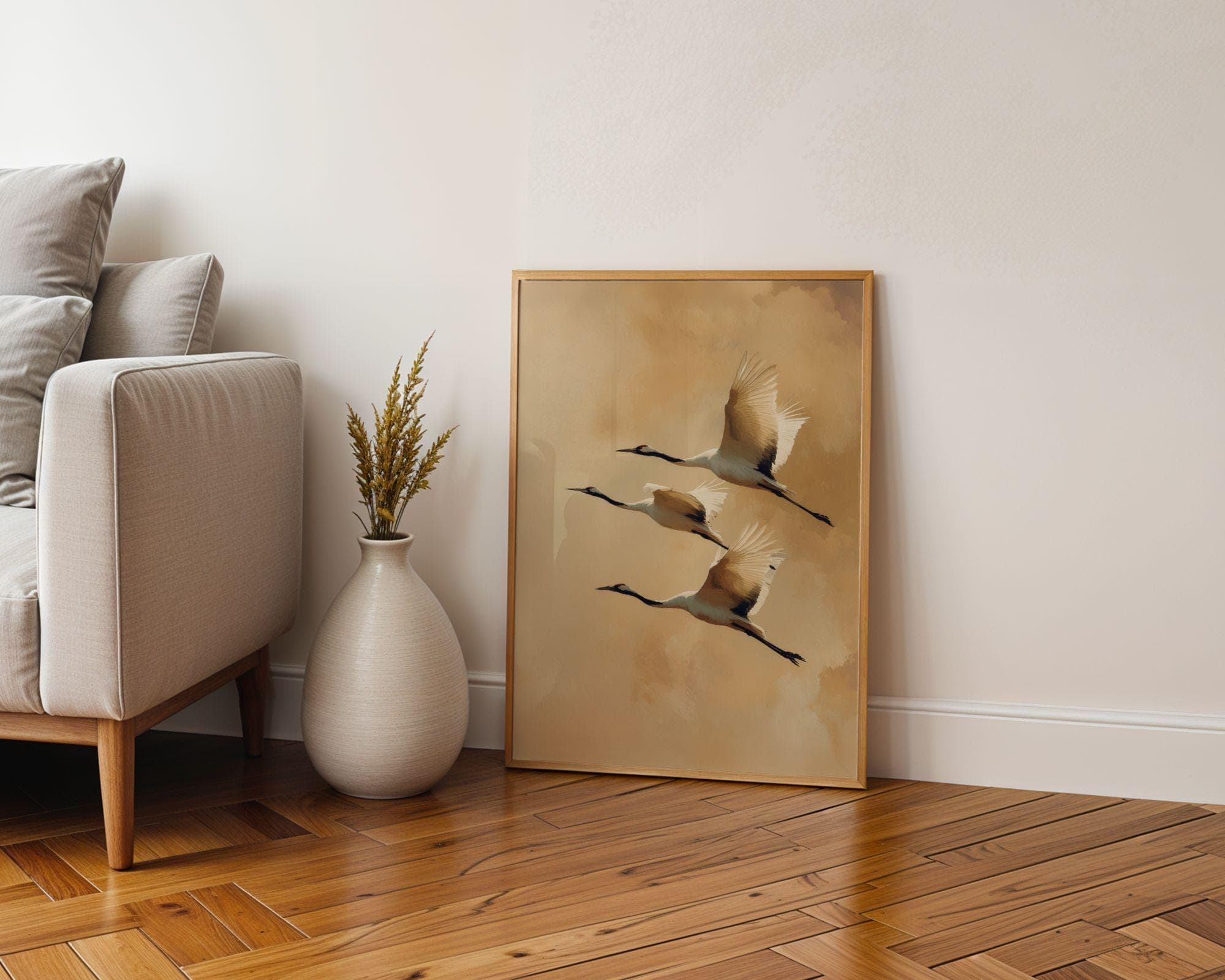 Flying Cranes Wall Art, Japandi Wall Art, Crane Bird Wall Art, Modern Nature Decor, Wabi Sabi Art, Wildlife Bird Wall Art, Zen Nature Decor - view 7