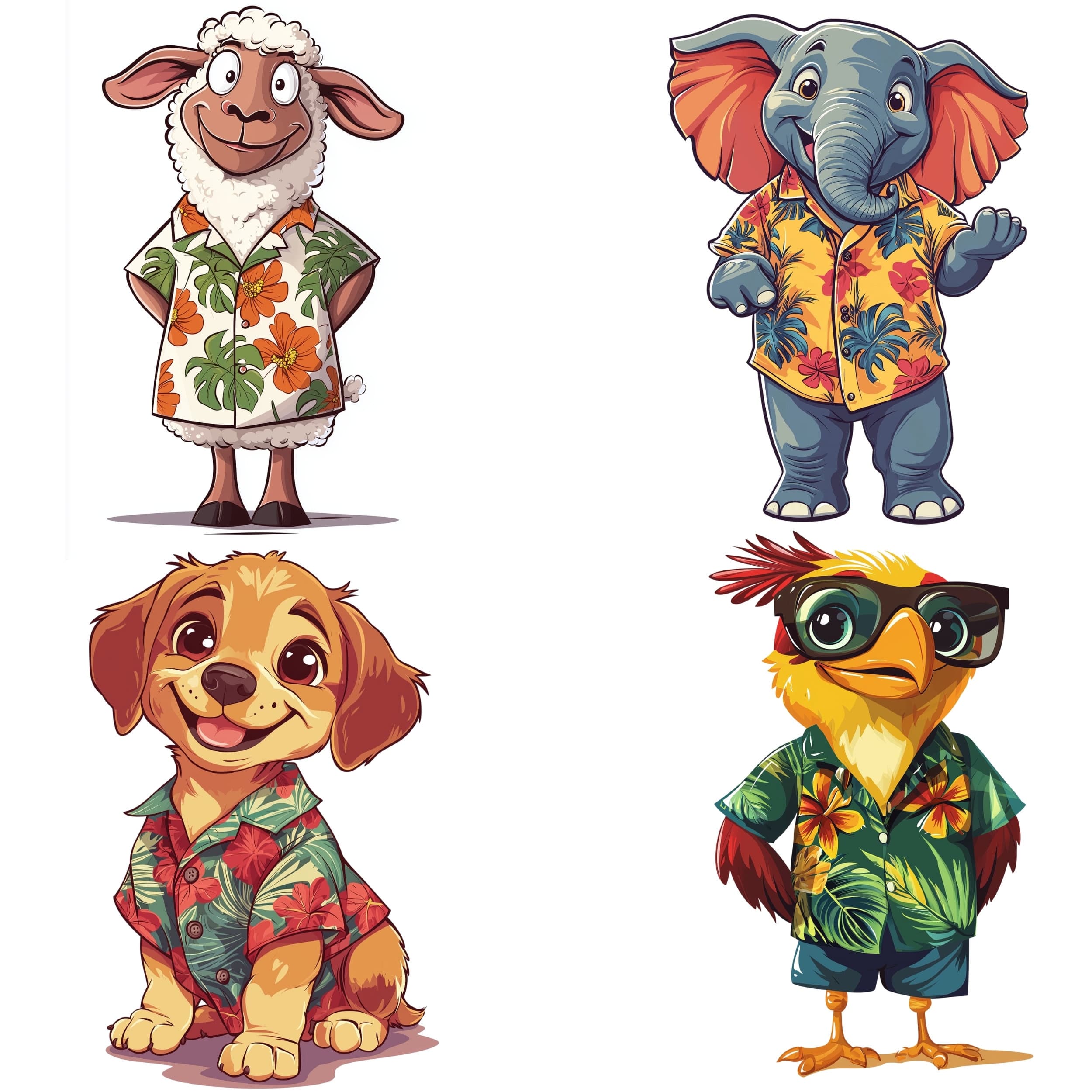 Cute Hawaii Animals Clipart, Watercolor Beach Party, Summer Animal Hawaii Shirt, Hawaii Watercolor Clipart Bundle, Hawaiian PNG, Cute Animal - view 3
