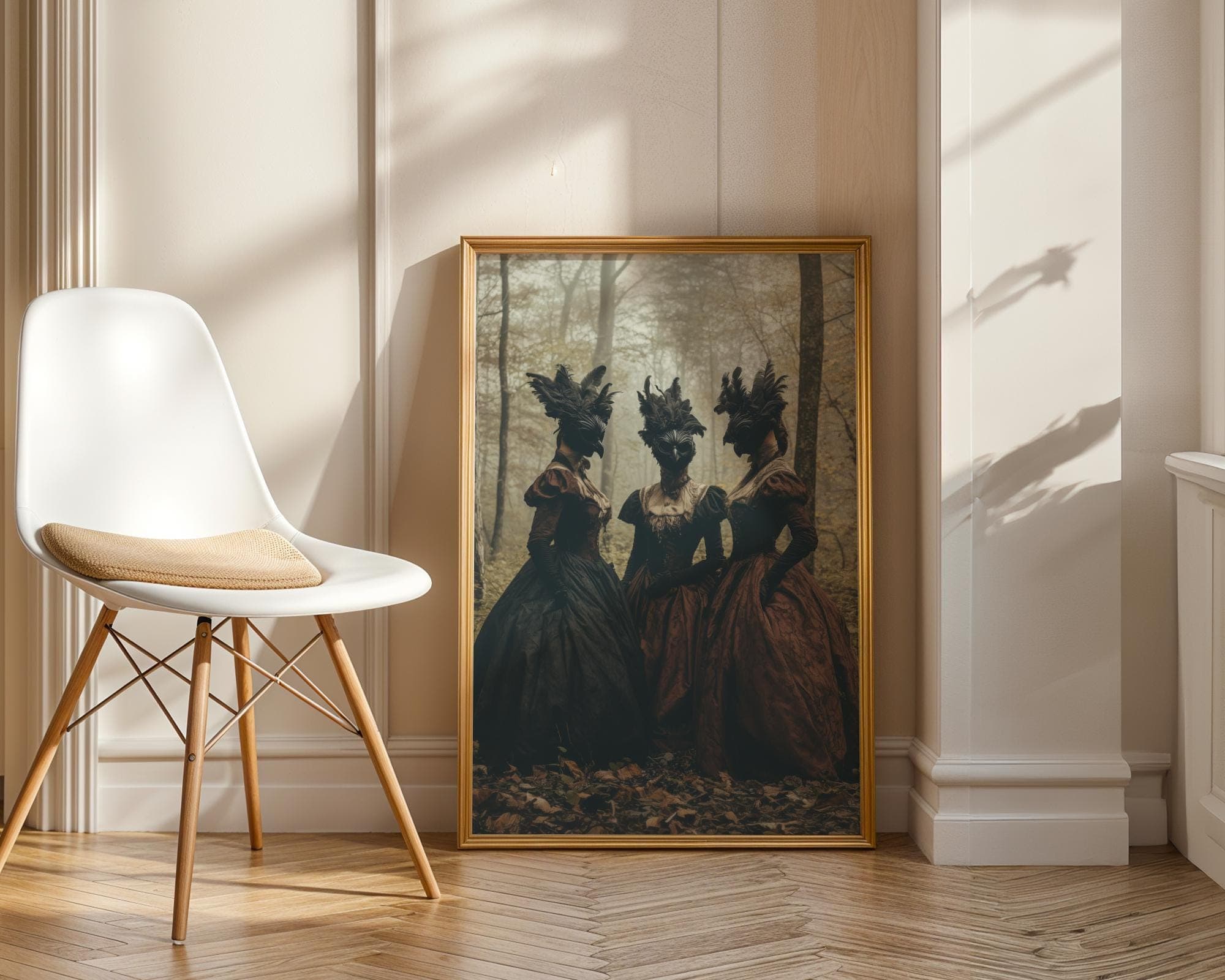 Gothic Crow Mask Women Wall Art β Dark Forest Surreal Print, Dark Fantasy Rococo Decor, Gothic Wall Decor, Eerie Surreal Print, Dark Decor - view 2