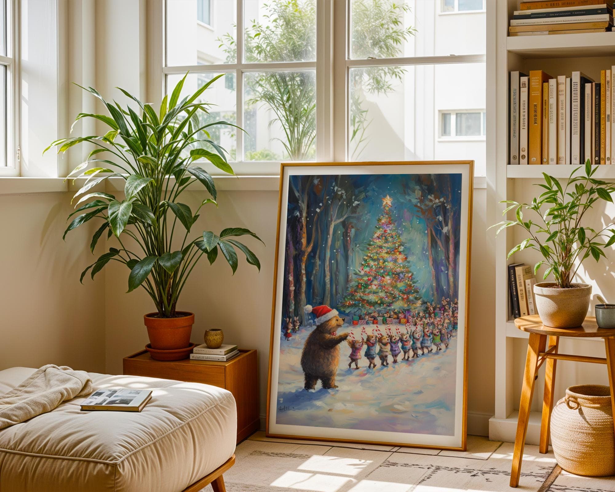 Christmas Bear Wall Art, Christmas Art Print, Christmas Forest Party Poster, Winter Wall Art, Festive Forest Print, Festive Winter Print - view 4