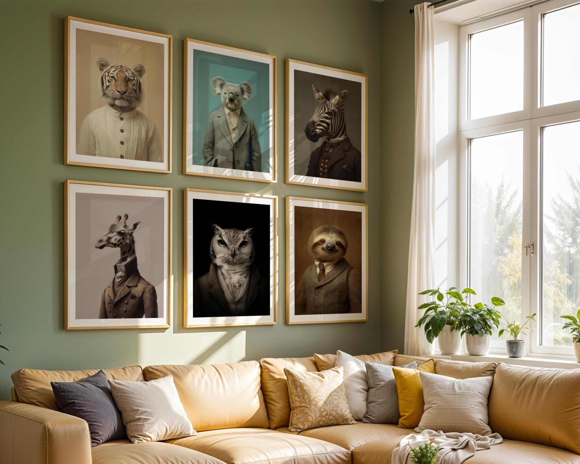 Vintage Animal Portrait Gallery Wall Art Set of 6 ā Academic Style Decor, Dapper Animal Portrait Prints, Maximalist Eclectic, Funky Print - view 4