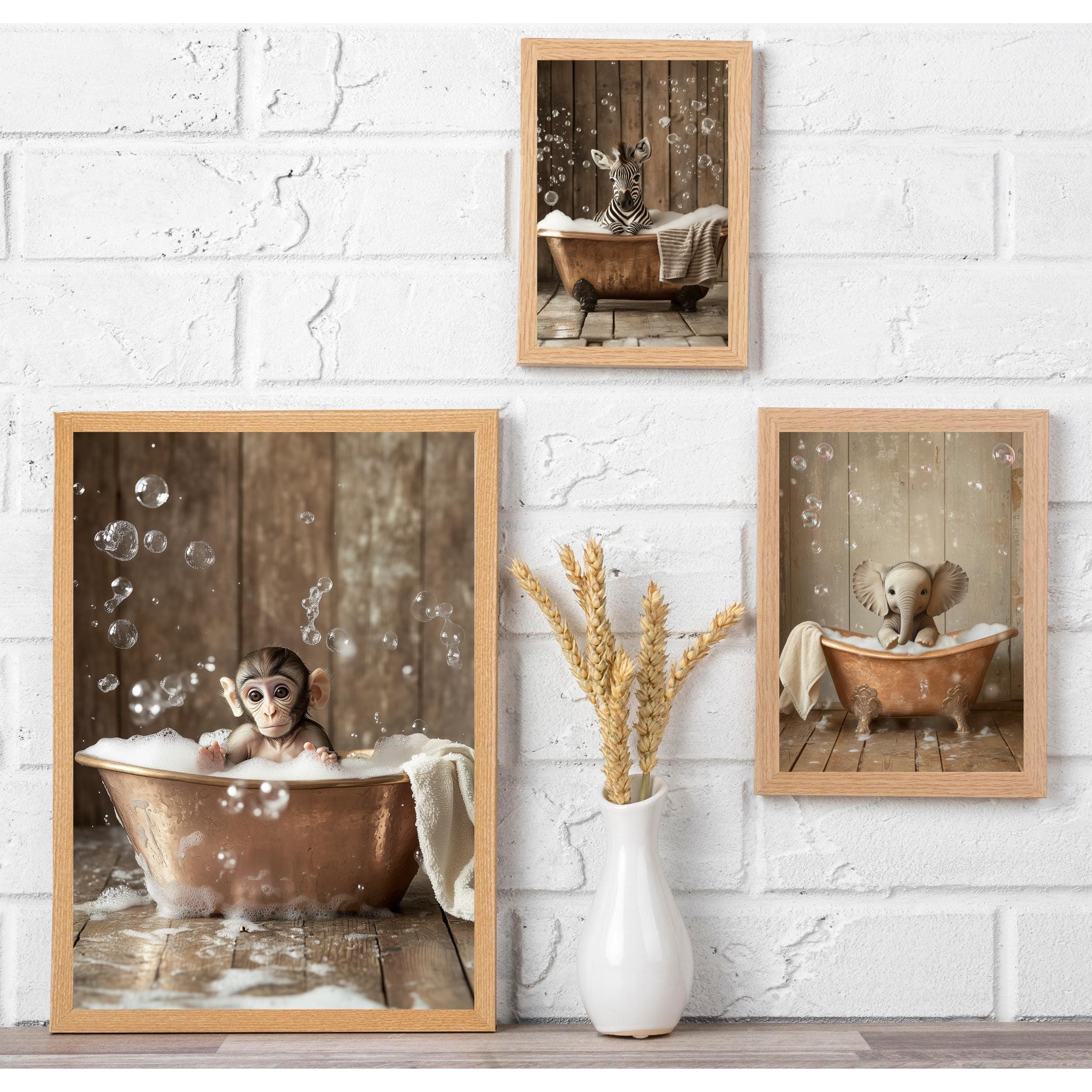 Animal in Bathtub Print, Funny Bathroom Wall Decor, Nursery Animal Prints, Animal Gallery Set, Set of 6, Bathroom Art Print, Safari Bathtub - view 5