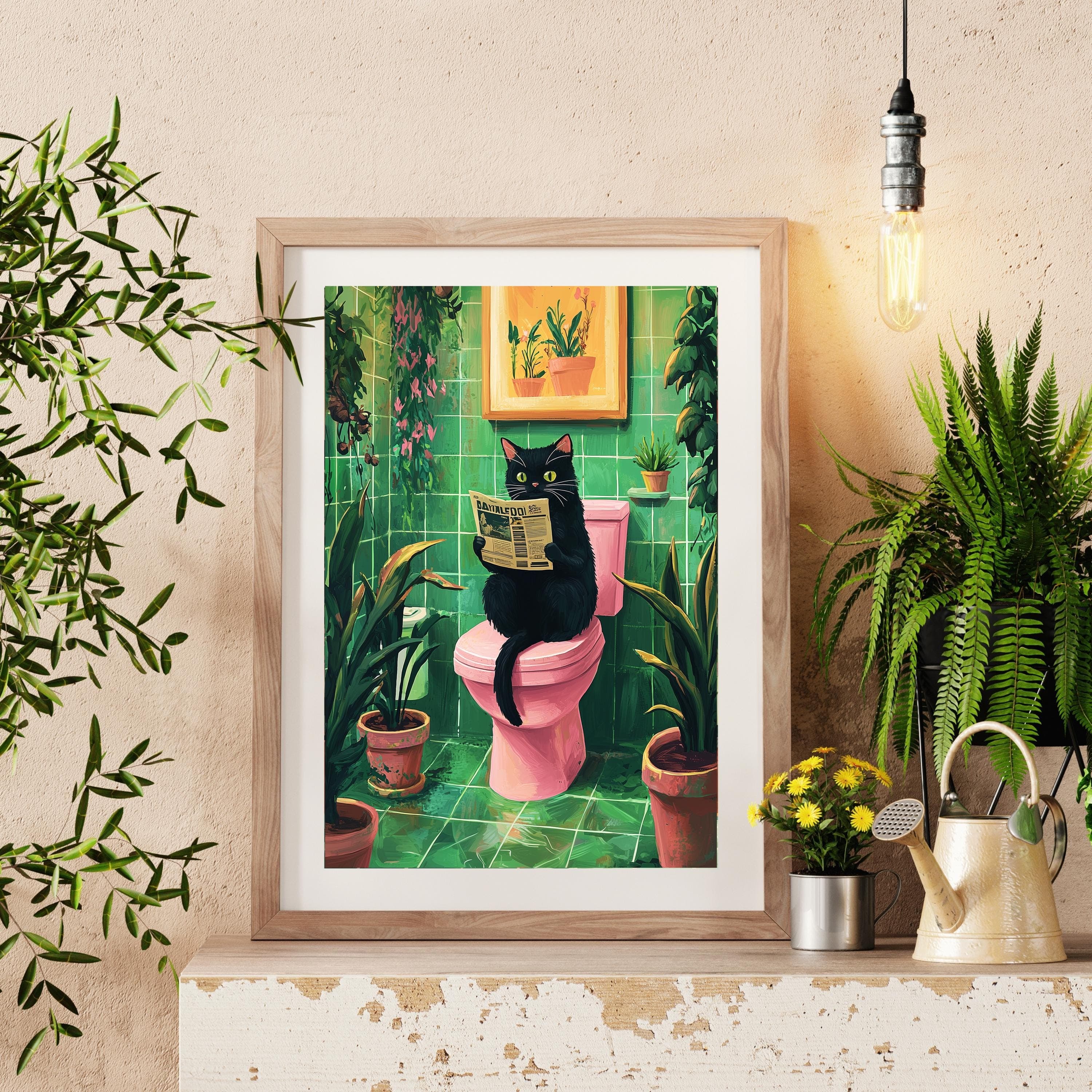Bathroom Cat Print, Funny Posters, Funny Bathroom Wall Decor, Pink Toilet Bathroom Decor, Funny Cat Poster, Bathroom Wall Art, Toilet Poster - view 5