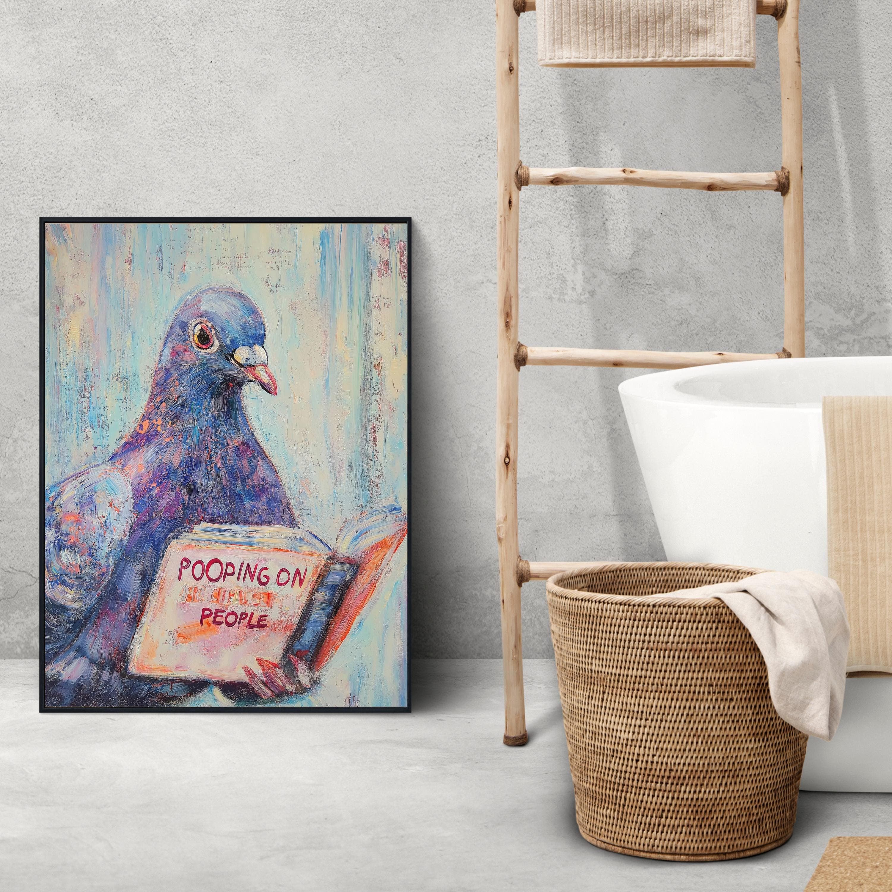 Funny Pigeon Reading Art Print, Humorous Bathroom Poster (Digital Download) - view 4