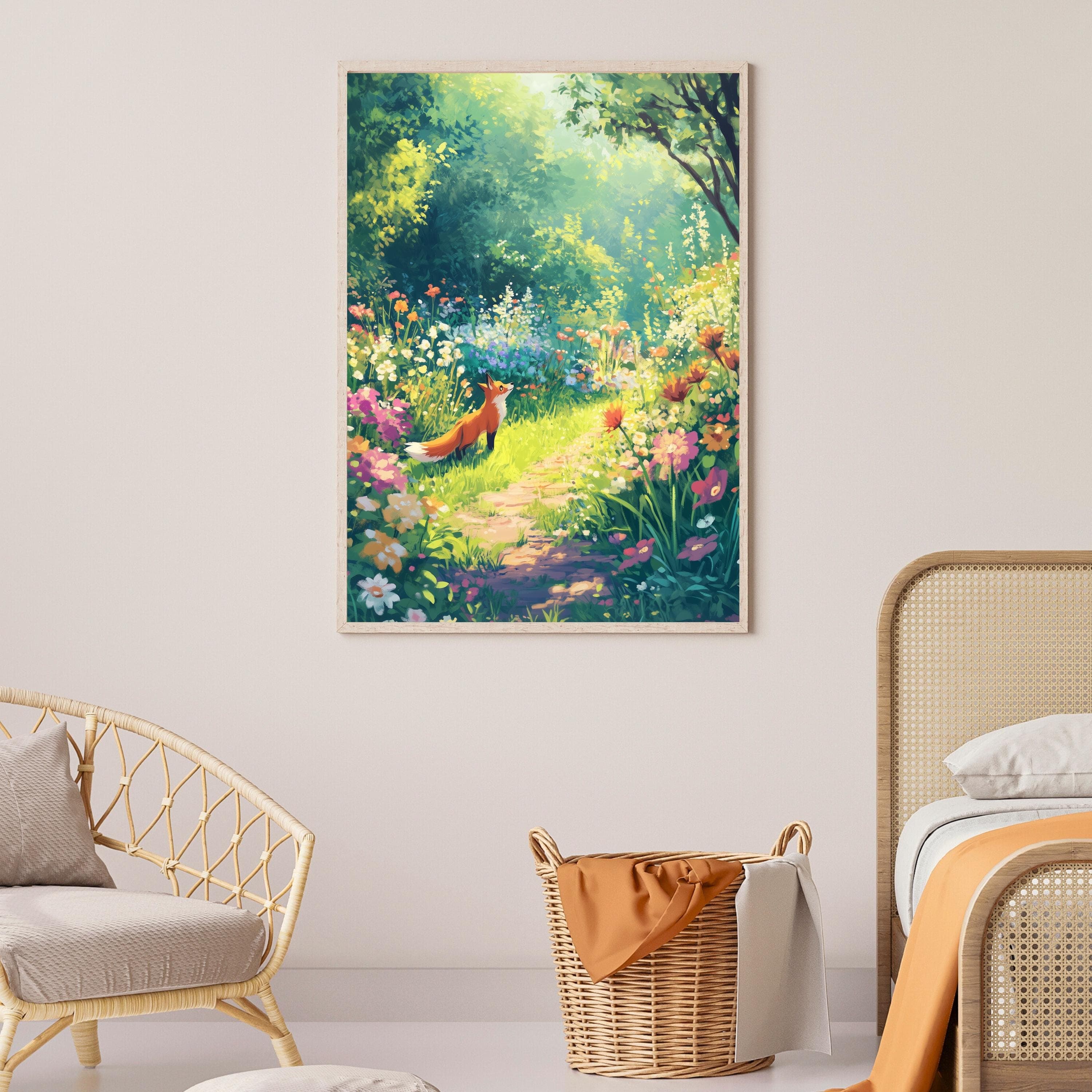Cute Fox in a Colorful Meadow - Nature Art, Whimsical Fox in a Vibrant Flower Field, Whimsical Nature Print, Fox Wall Print, Fox Posters - view 3