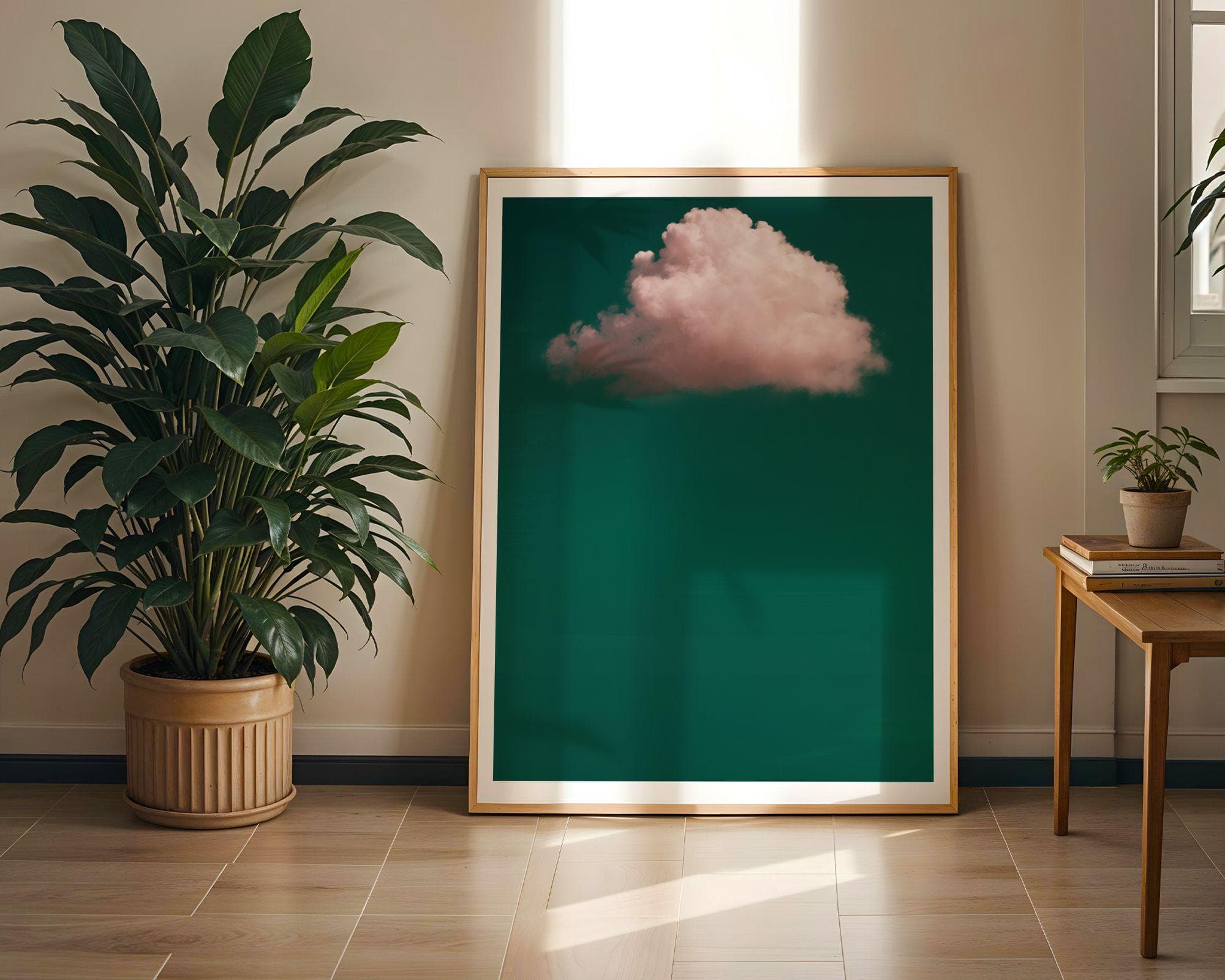 Emerald Green Pink Cloud Print, Emerald Green Wall Art, Minimalist Wall Art, Maximalist Decor, Dark Green Wall Art, Pink Cloud Wall Art - view 3