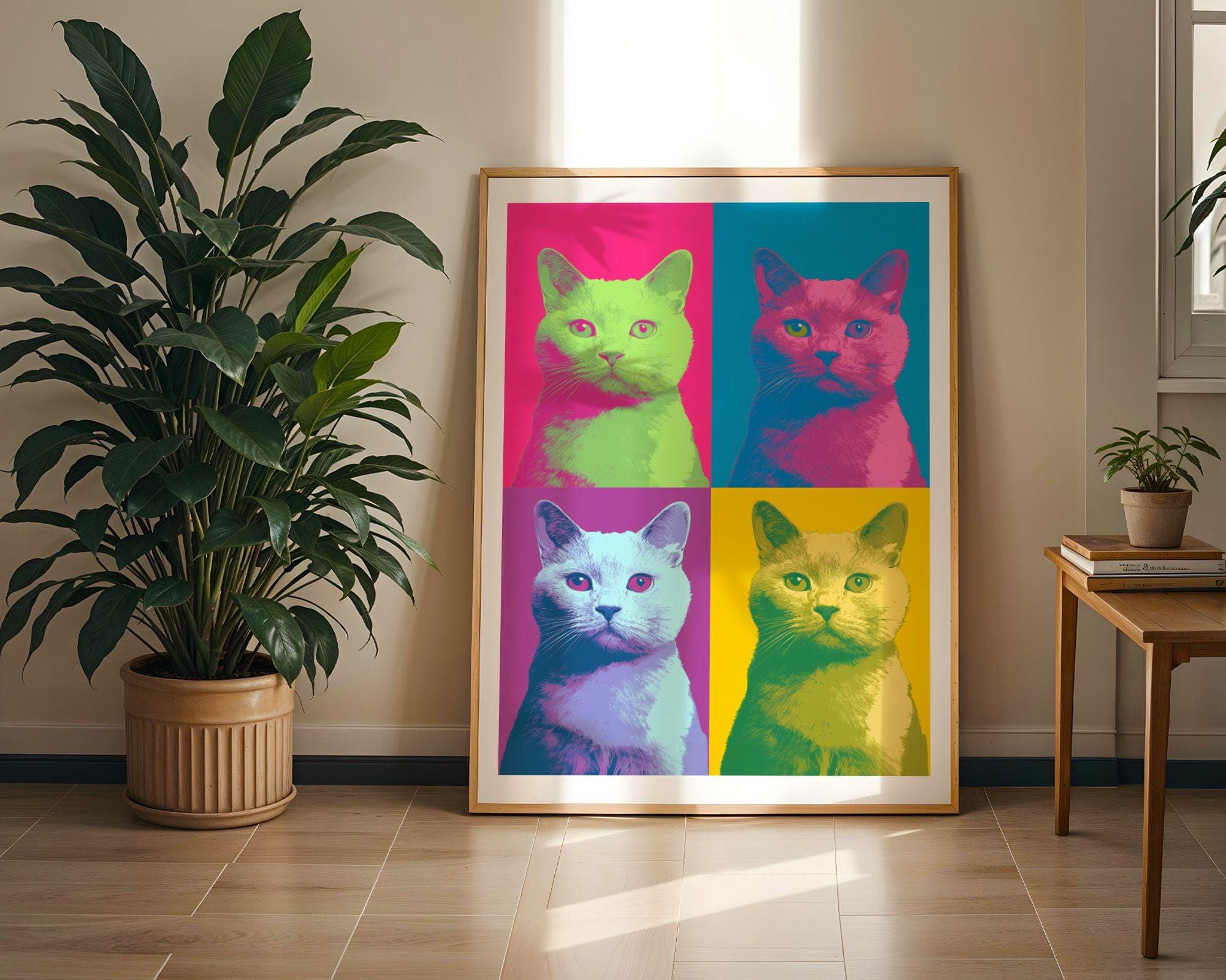 Pop Art Cat Quad, Colorful Wall Art, Pop Art Cat Wall Art, Colorful Cat Wall Decor, Quirky Cat Decor, Retro Cat Wall Poster, Funky Wall Art - view 6