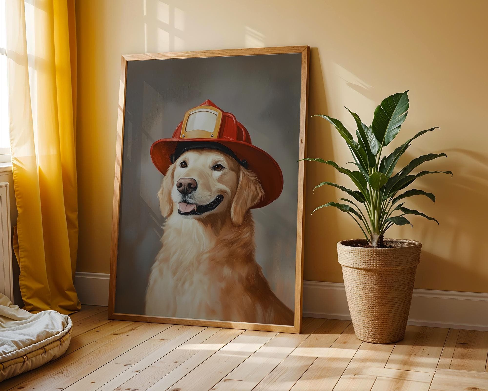 Hero Dog Wall Poster, Artful Dog Gift, Golden Retriever Print, Rustic Brown Background Decor, Printable Golden Retriever, Cute Dog Print - view 3