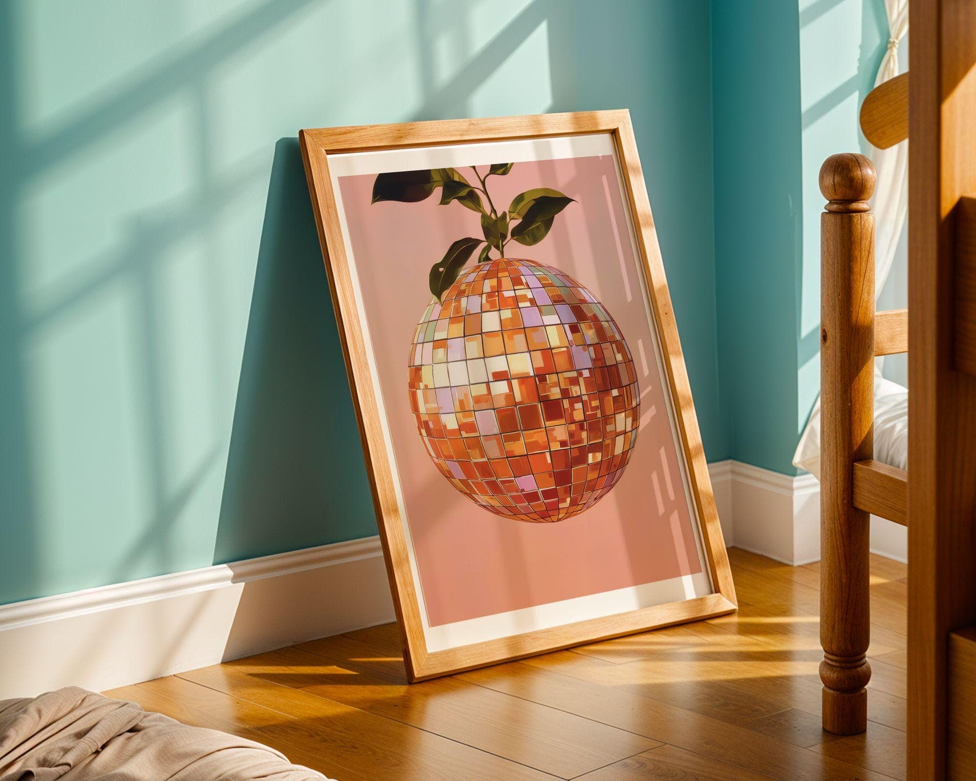 Orange Disco Ball Wall Art – Funky Fruit Pop Art Poster, Disco Orange Wall Art – Retro Fruit Pop Art Print, Orange Aesthetic Wall Print - view 4