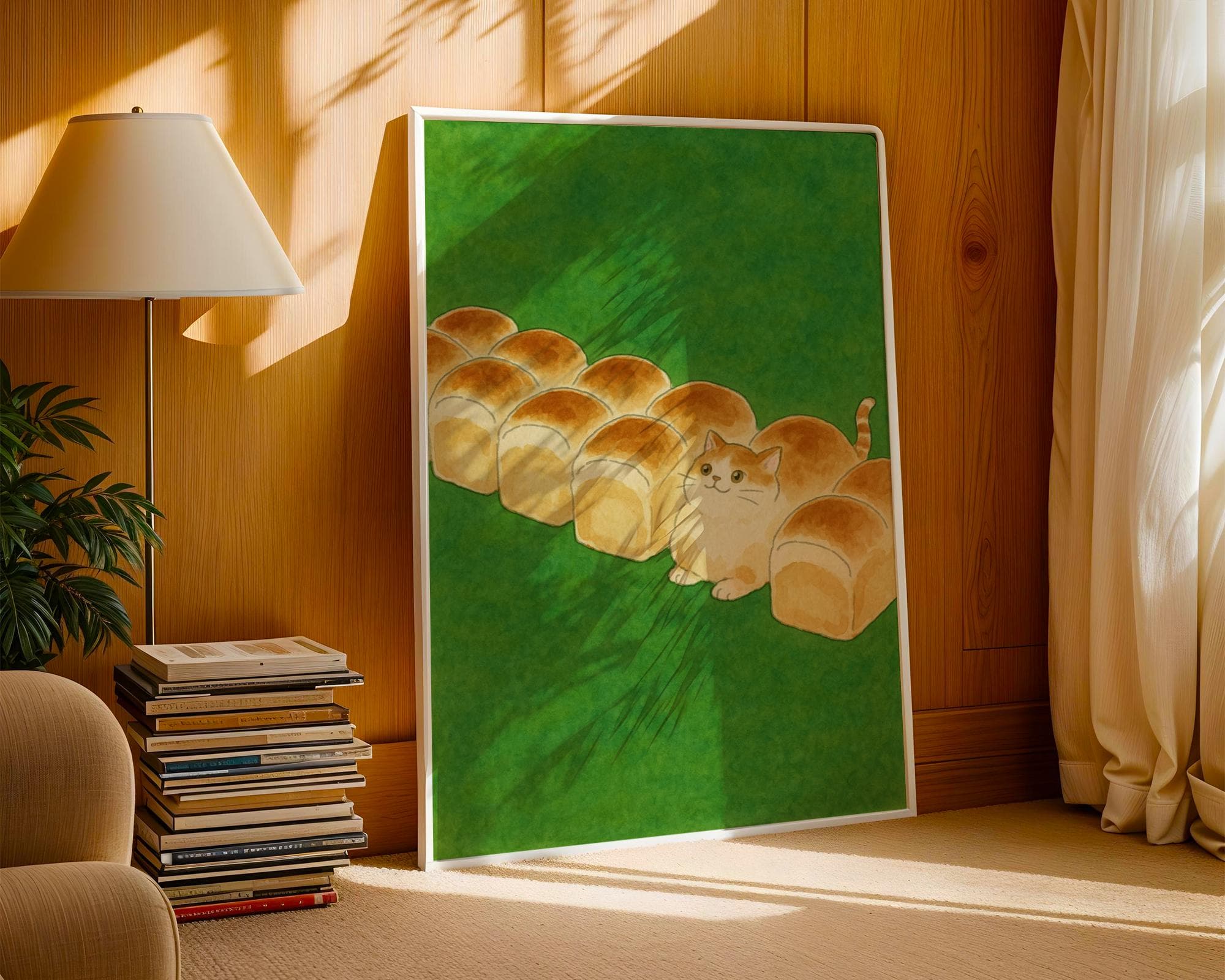 Funny Cat Loaf Print, Watercolor Cat Bread Poster (Digital Download) - view 2