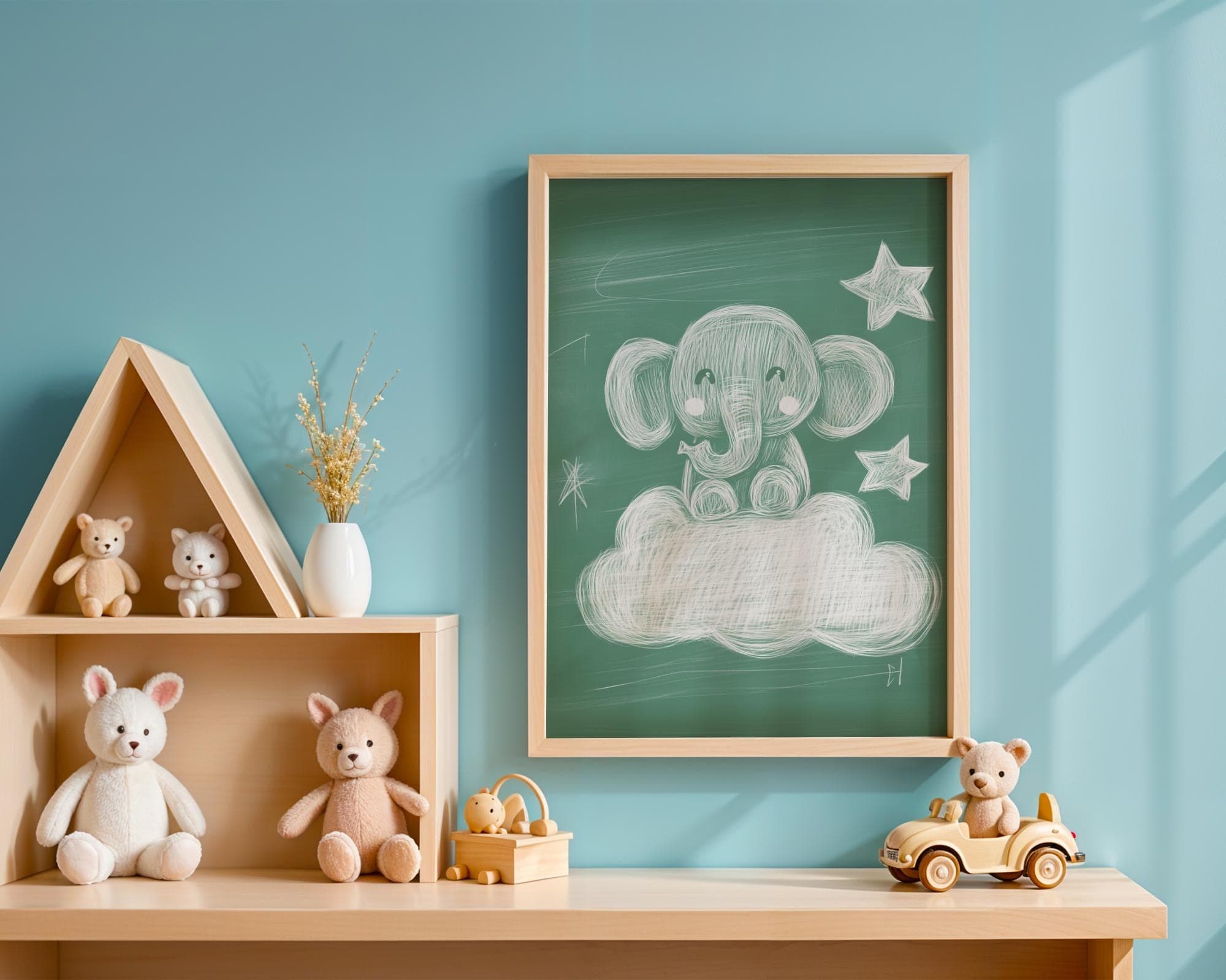 Chalkboard Elephant Nursery Wall Art, Baby Elephant Wall Art, Cute Baby Room Decor, Elephant Kids Room Poster, Printable Baby Elephant Art - view 7