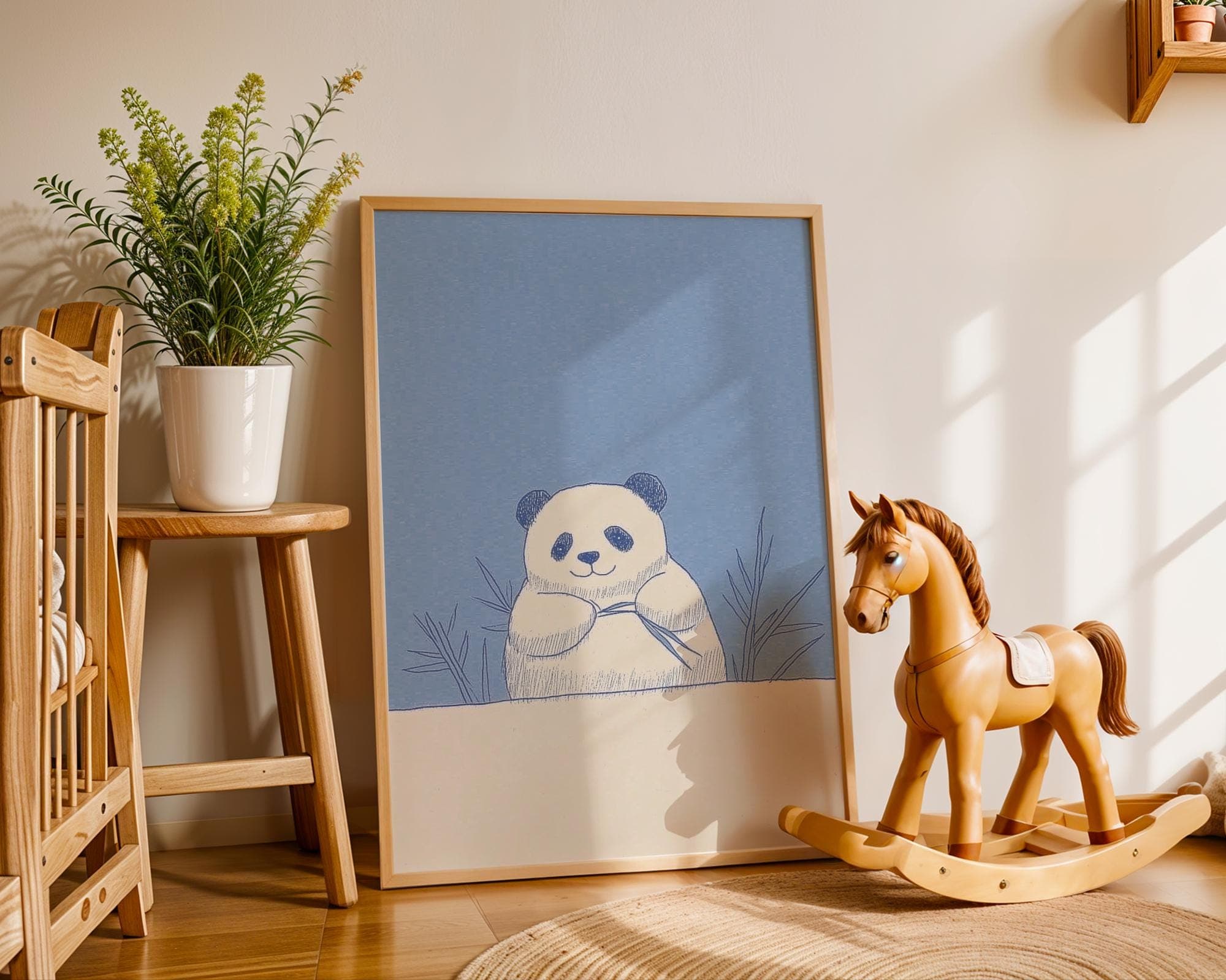 Cute Panda Wall Art, Blue Panda Nursery Print, Whimsical Baby Room Decor, Minimalist Nursery Decor, Nursery Animal Print, Kidsroom Decor - view 6