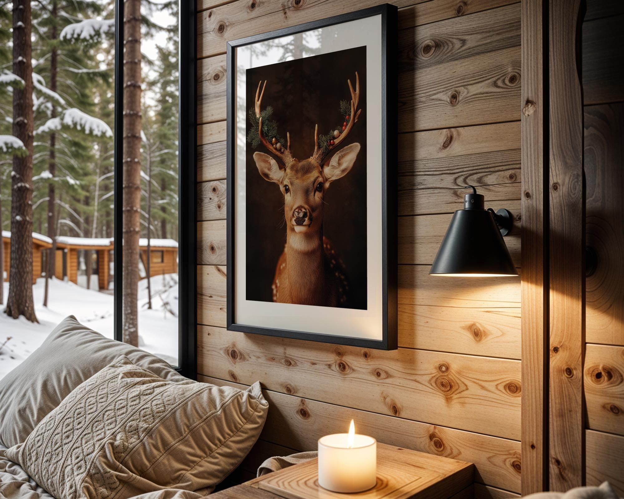 Christmas Reindeer Print, Vintage Deer Print, Farmhouse Decor, Winter Wall Art, Christmas Festive Decor, Digital Download, Deer Poster - view 2