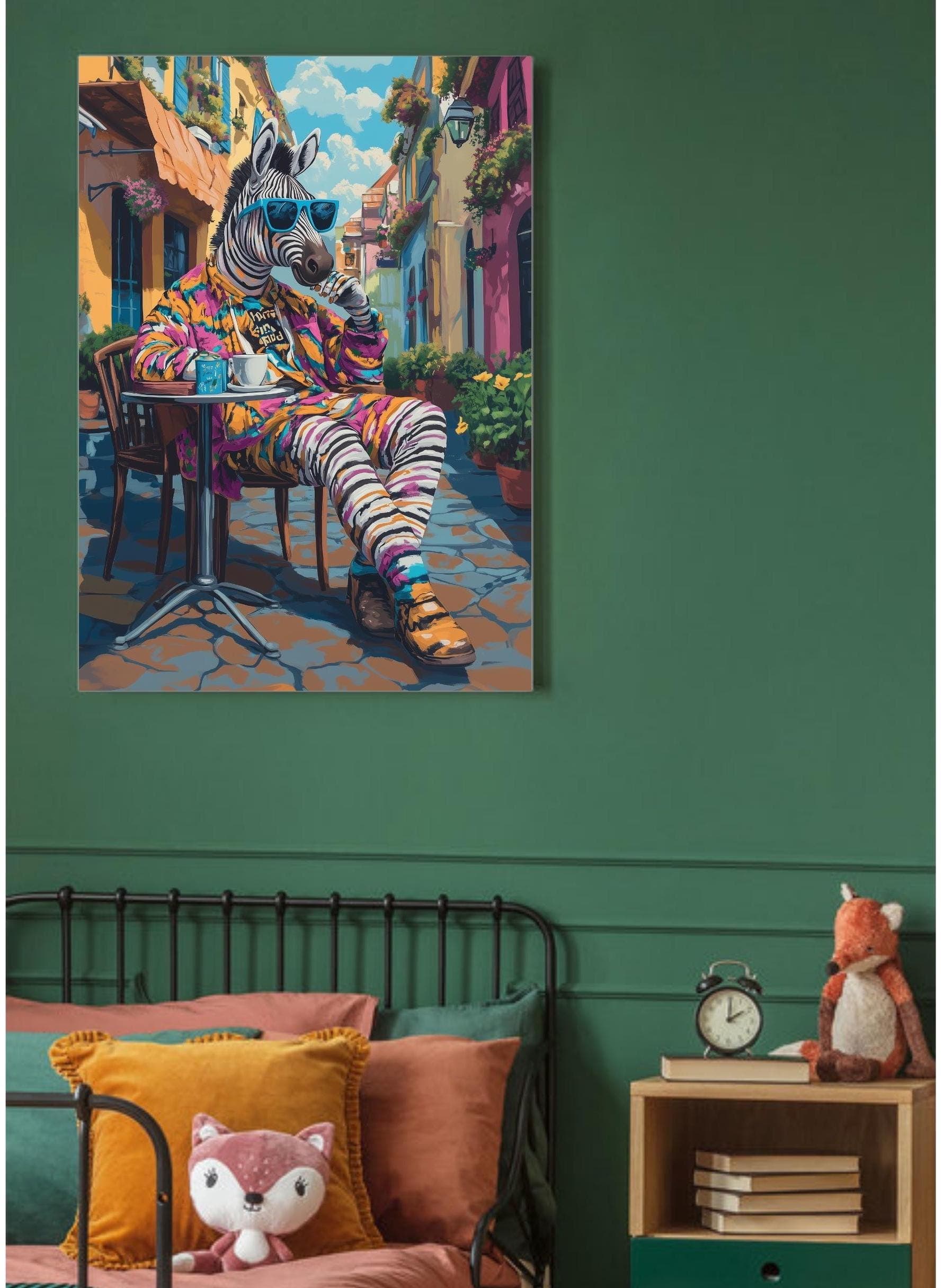 Maximalist Zebra Poster, Aesthetic Zebra Maximalist Decor, Preppy Dorm Decor, Cute Apartment Decor, Eclectic Home Decor, Funky Wall Art - view 6