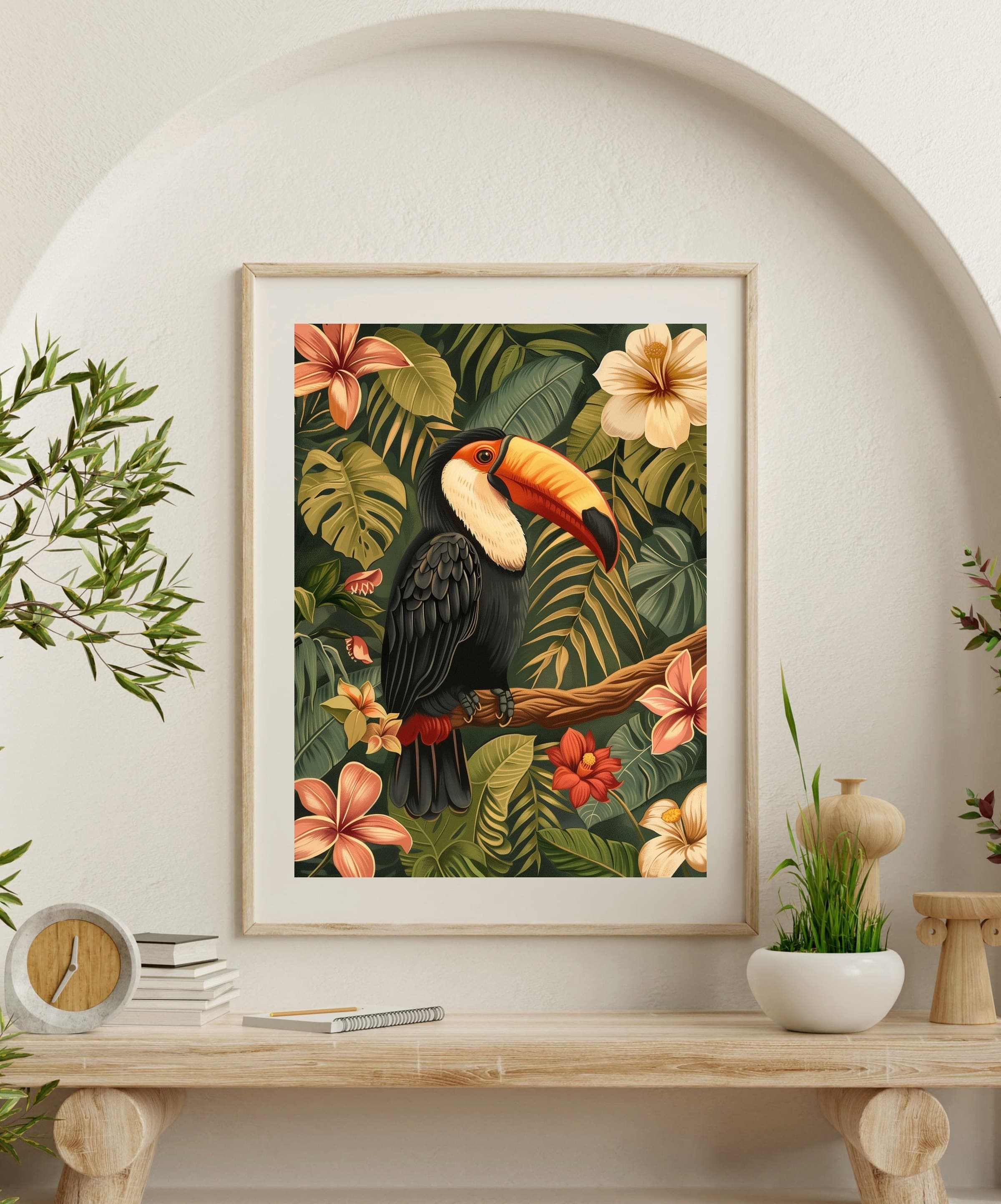 Colorful Toucan and Flowers Poster, Oil Painting, Colorful Tropical Toucan,Eclectic Toucan Wall Art, Abstract Toucan Digital Poster - view 5
