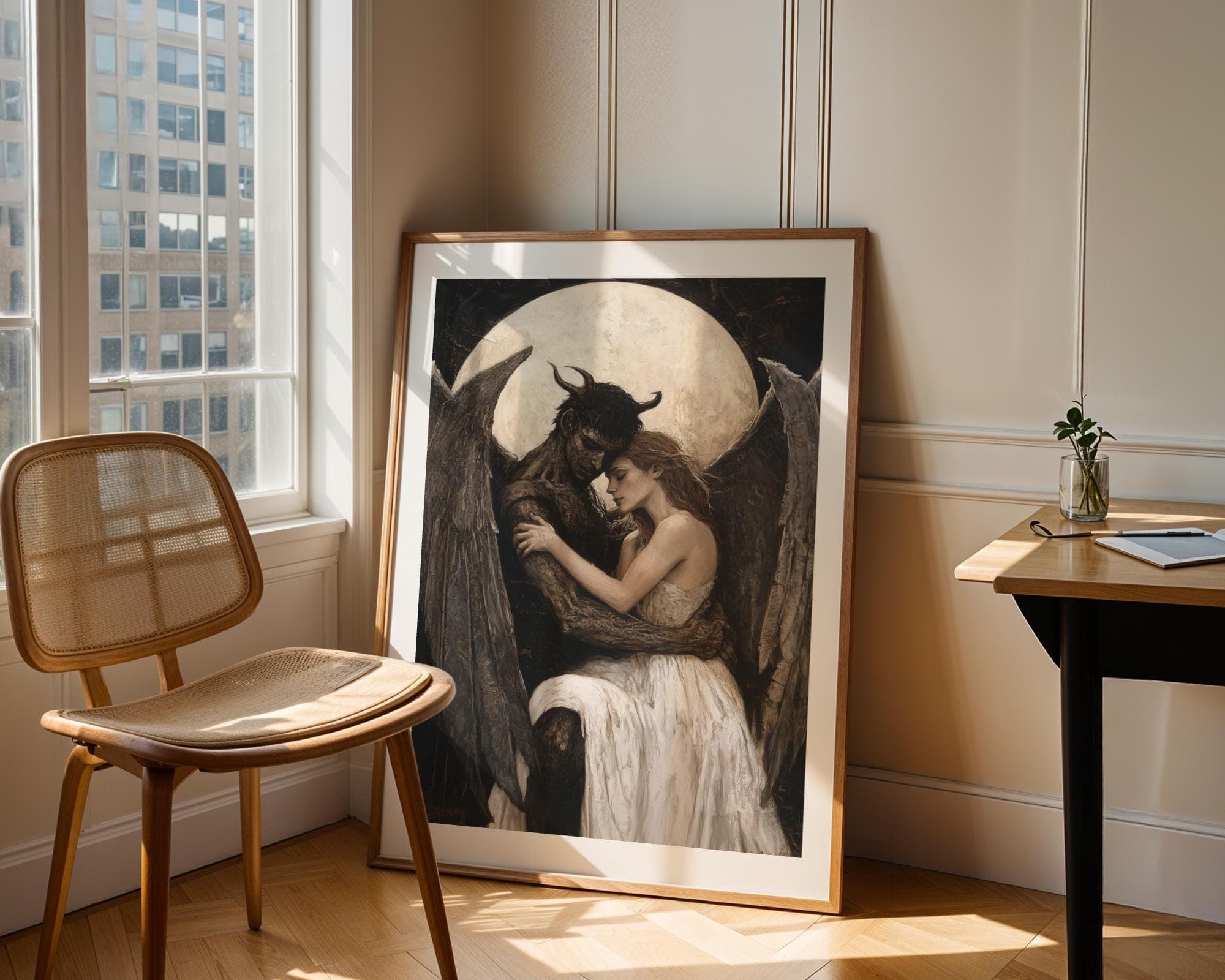 Victorian Gothic Angel and Demon Painting, Gothic Victorian Wall Art, Moody Victorian Art, Dark Victorian Love Painting, Gothic Romantic Art - view 3