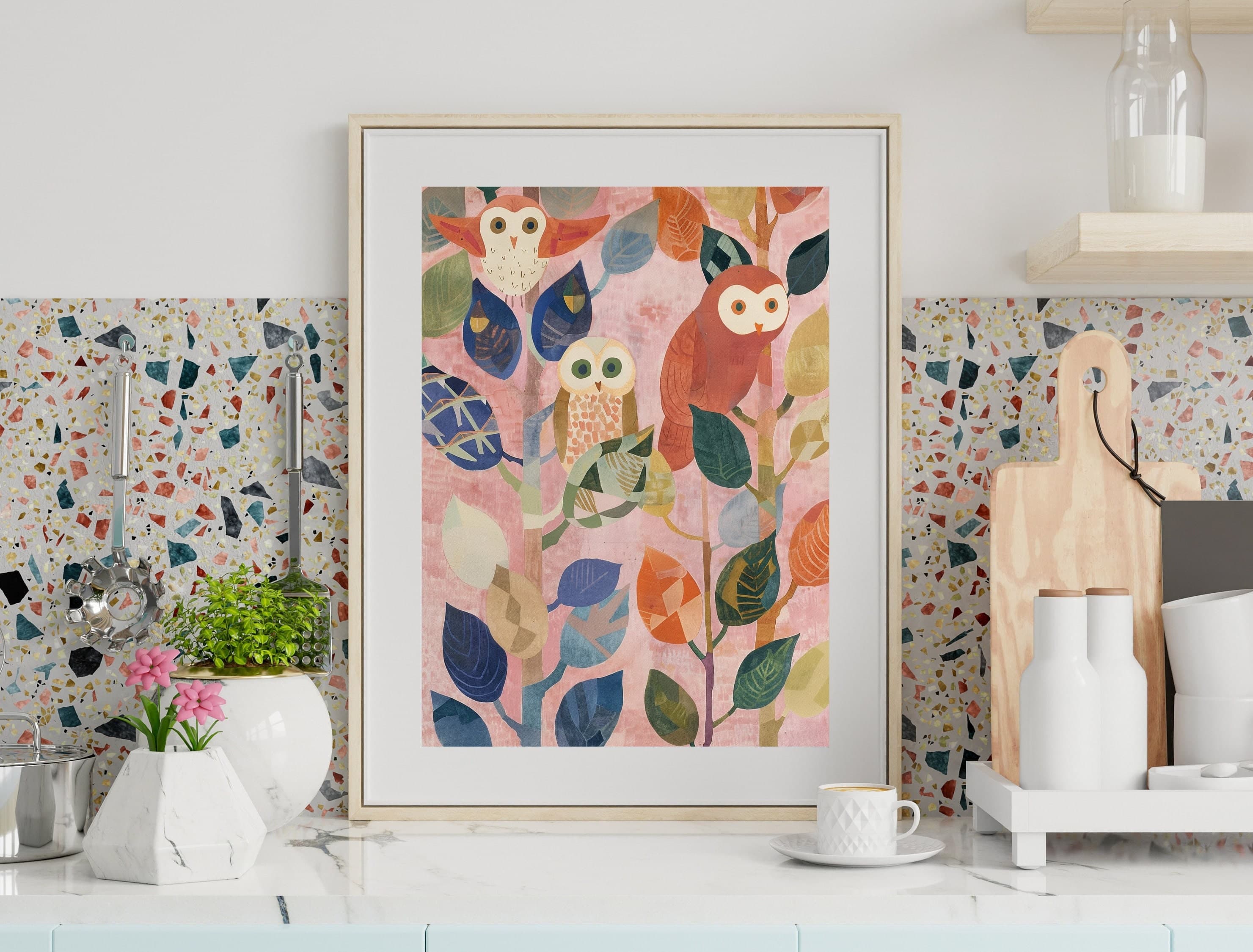 Colorful Owls Printable Digital Art, Oil Painting, Wildlife Art, Owl Love Art, Abstract Owl, Owls Poster, Gift for owl lovers, Whimsical Art - view 3