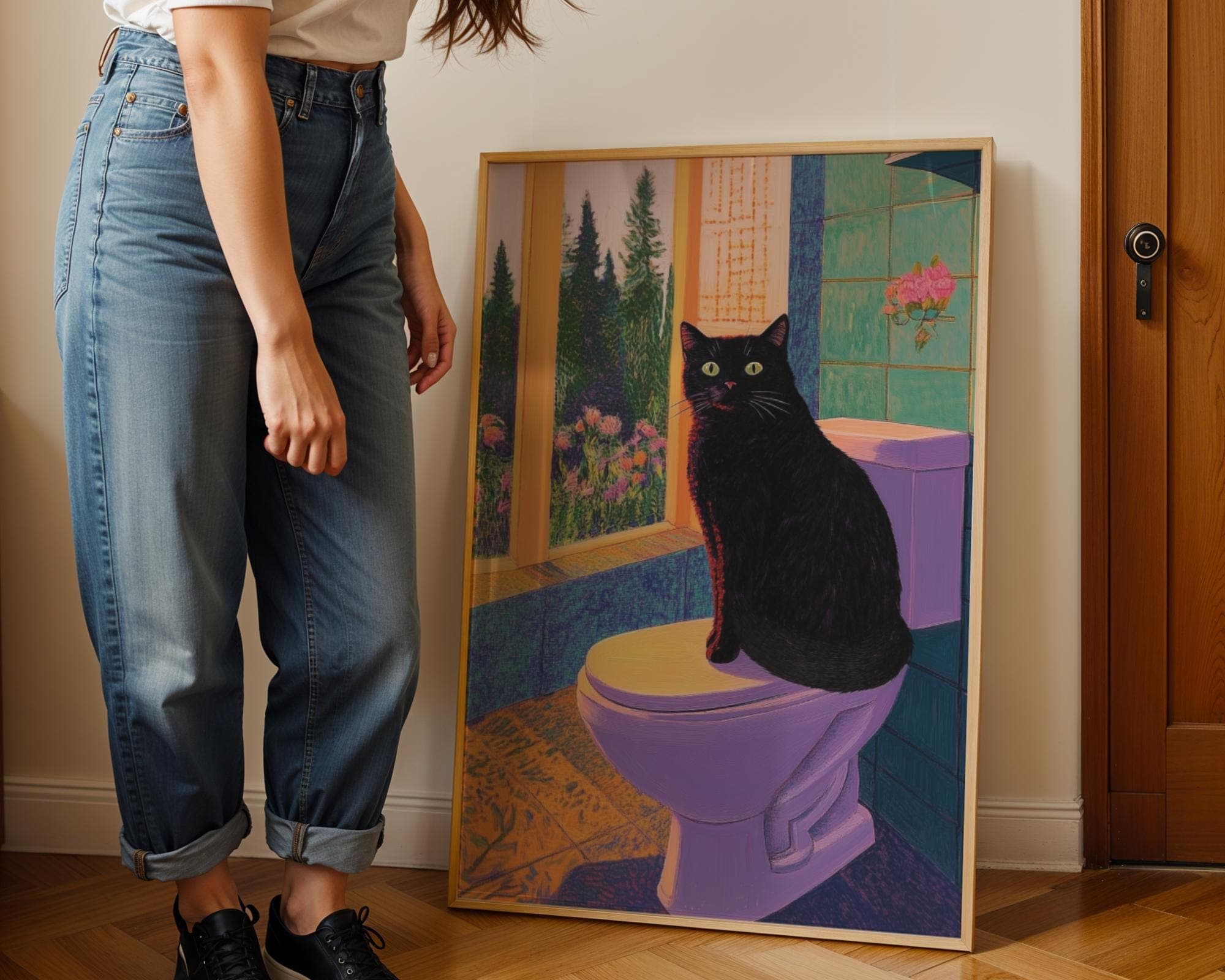 Funny Black Cat Bathroom Wall Art, Quirky Bathroom Decor, Quirky Cat Lover Gift, Black Cat Bathroom Print, Whimsical Cat Decor, Animal Print - view 4