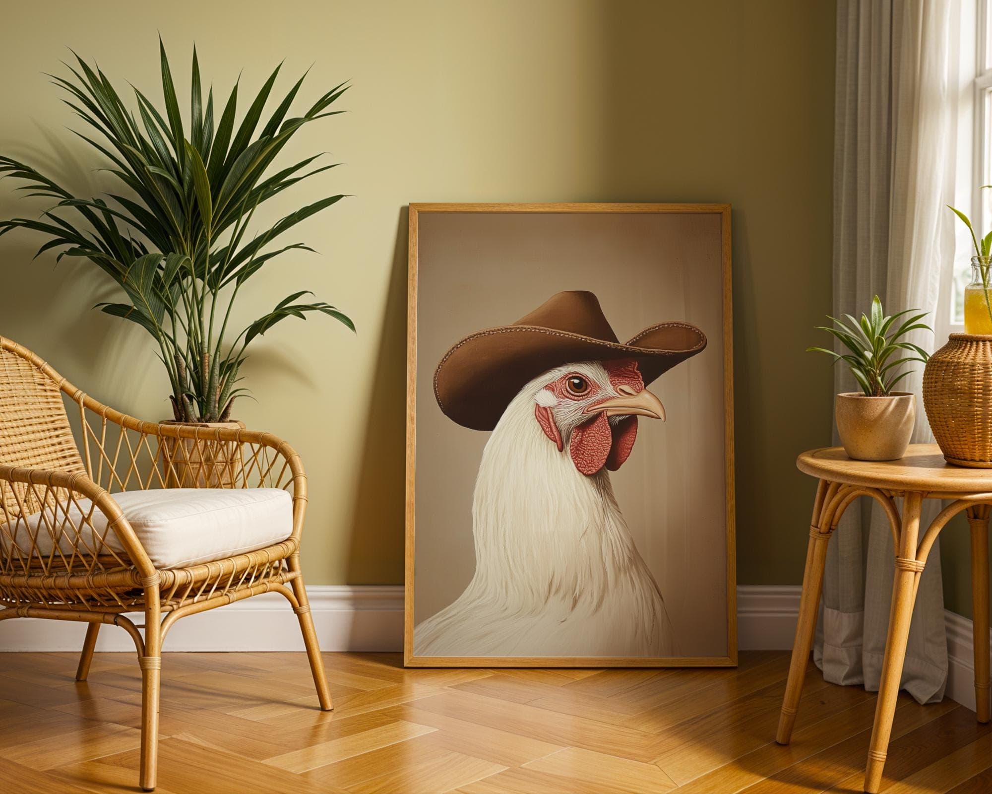 Funny Chicken with Cowboy Hat, Rustic Rooster Print, Digital Download, Vintage Rooster Wall Print, Funny Cowboy Rooster Art, Farm Animal Art - view 4