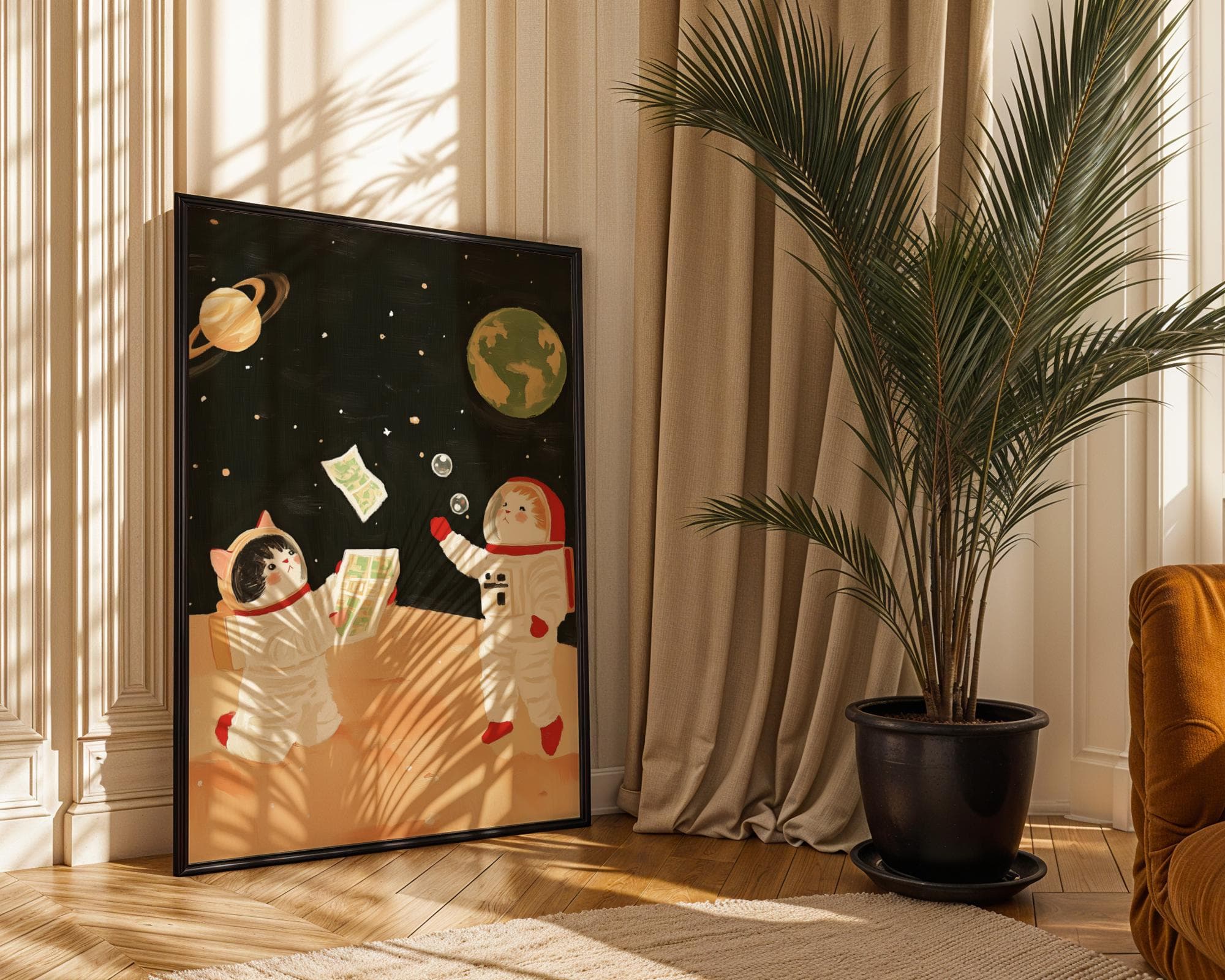 Astronaut Cat Art Print, Kids Room Cosmic Wall Decor (Digital Download) - view 2