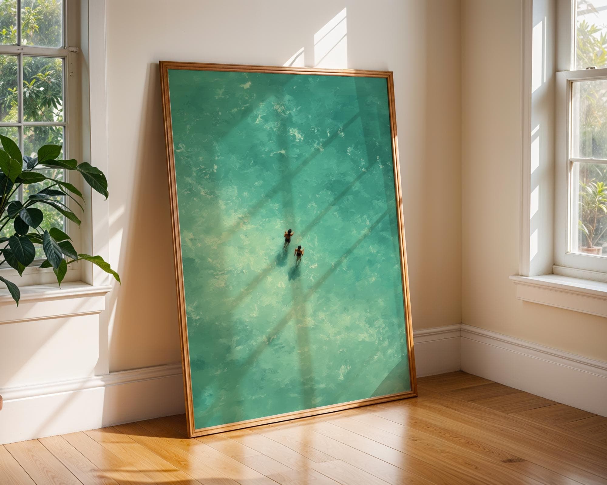 Turquoise Sea Walk Art Print ā Minimalist Summer Ocean Wall Art, Aerial Beach Art Print, Walking in Ocean Wall Art, Minimalist Sea Print - view 6